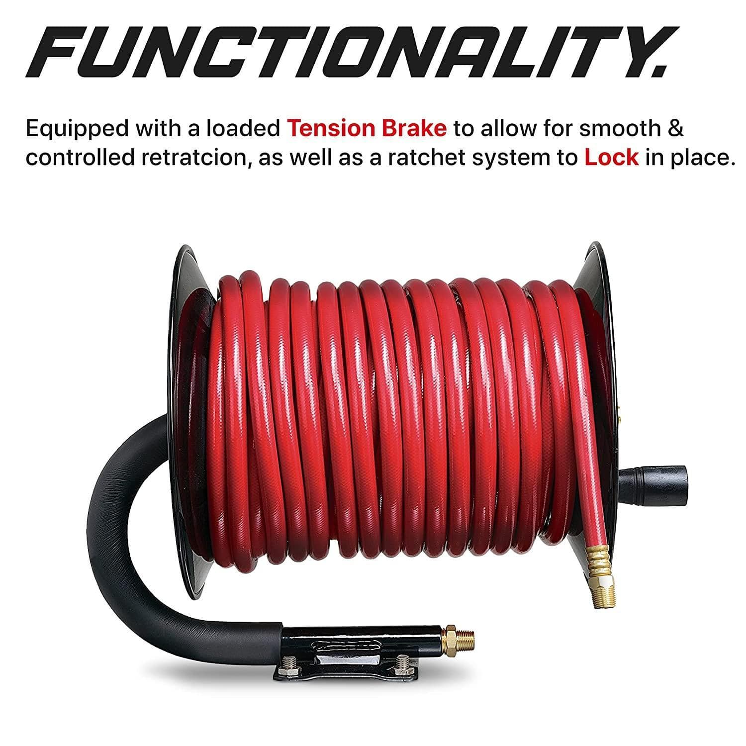 FUNCTIONALITY.

Equipped with a loaded Tension Brake to allow for smooth & controlled retraction, as well as a ratchet system to Lock in place.