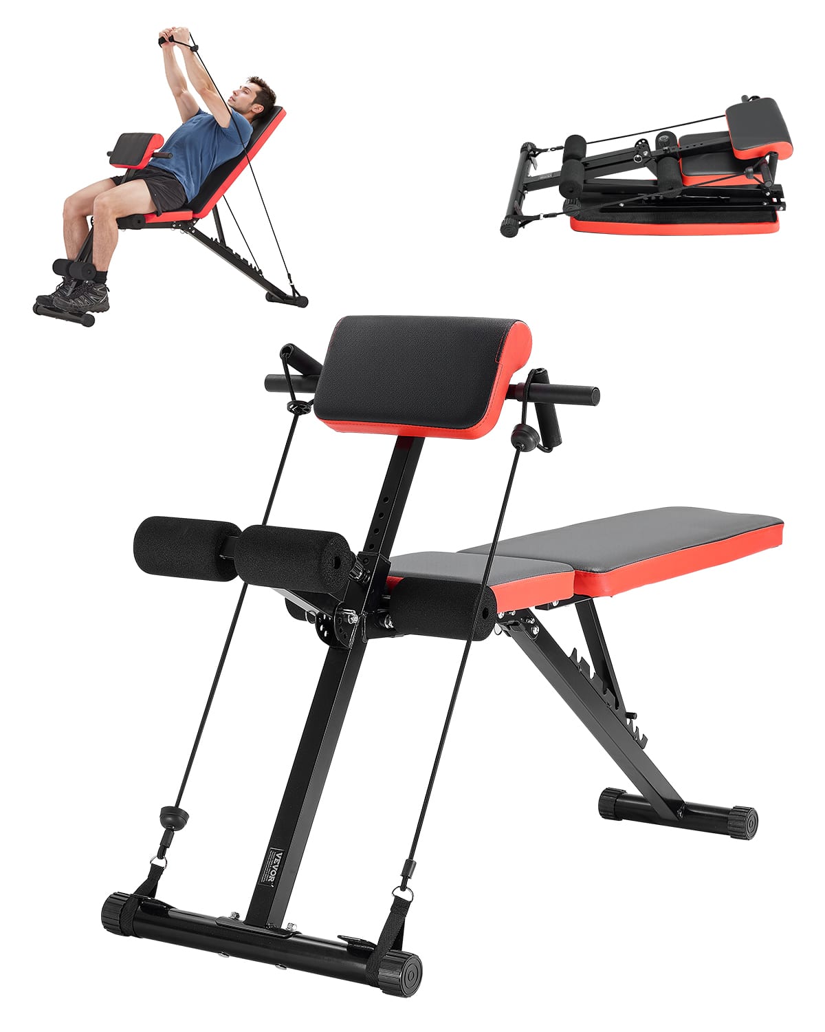 Front. VEVOR - Multi-Functional Weight Bench for Full Body Workout, Roman Chair Hyperextension Bench, 770 lbs Adjustable - Black+Red.
