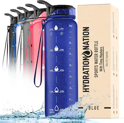 HYDRATION NATION
SPORTS WATER BOTTLE
With Time Markers
32oz (1L) Capacity
8AM 9AM 10AM 11AM 12PM REFILL 1PM 2PM 3PM 4PM 5PM 6PM
1 2 3 4 5 6 7 8 9 10 11 12 13 14 15 16 17 18 19 20 21 22 23 24 25 26 27 28 29 30 31 32