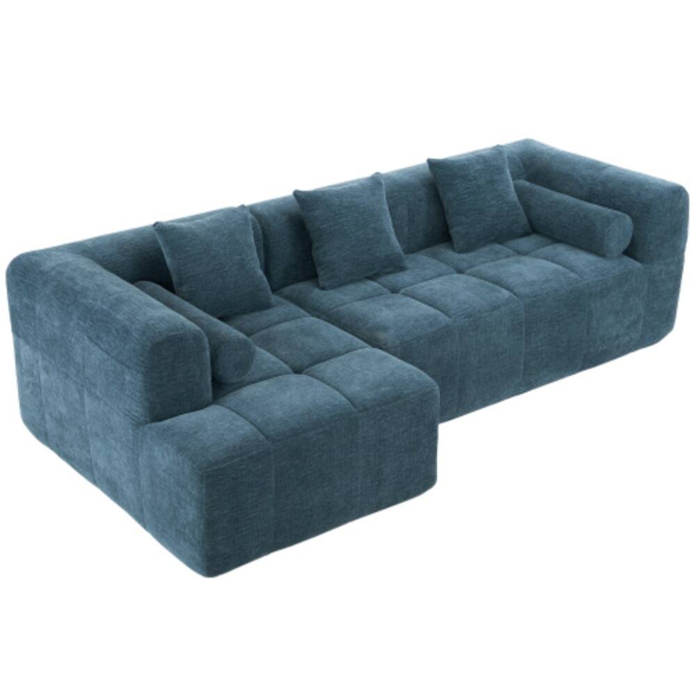 Alt View 5. LUCKY ONE - 101.2" Modular Full-Compressed Free-Combined Sectional Sofa w/ 5 Pillows Side Pockets - Blue.