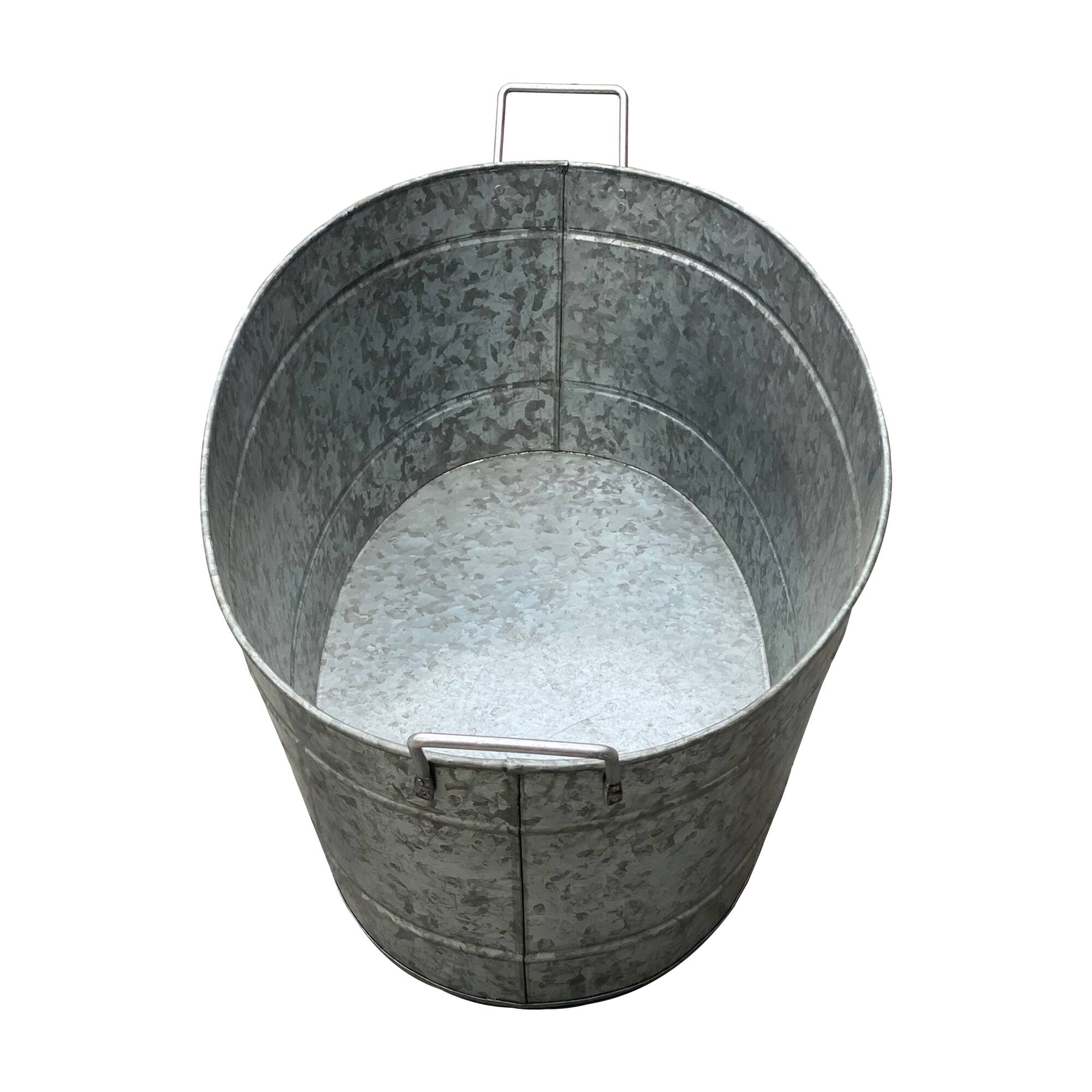 Alt View 1. Manhattan Lane - Thea Embossed Design Oval Shape Galvanized Steel Tub with Side Handles, Large - Silver.
