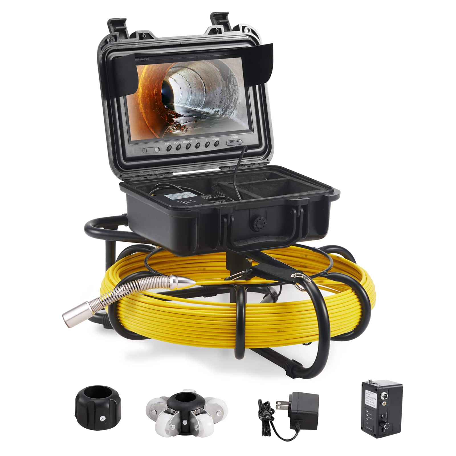 VEVOR - Sewer Camera, 165 ft/50 m, 9" Screen Pipeline Inspection Camera with DVR Function, Waterproof IP68 Camera - Black