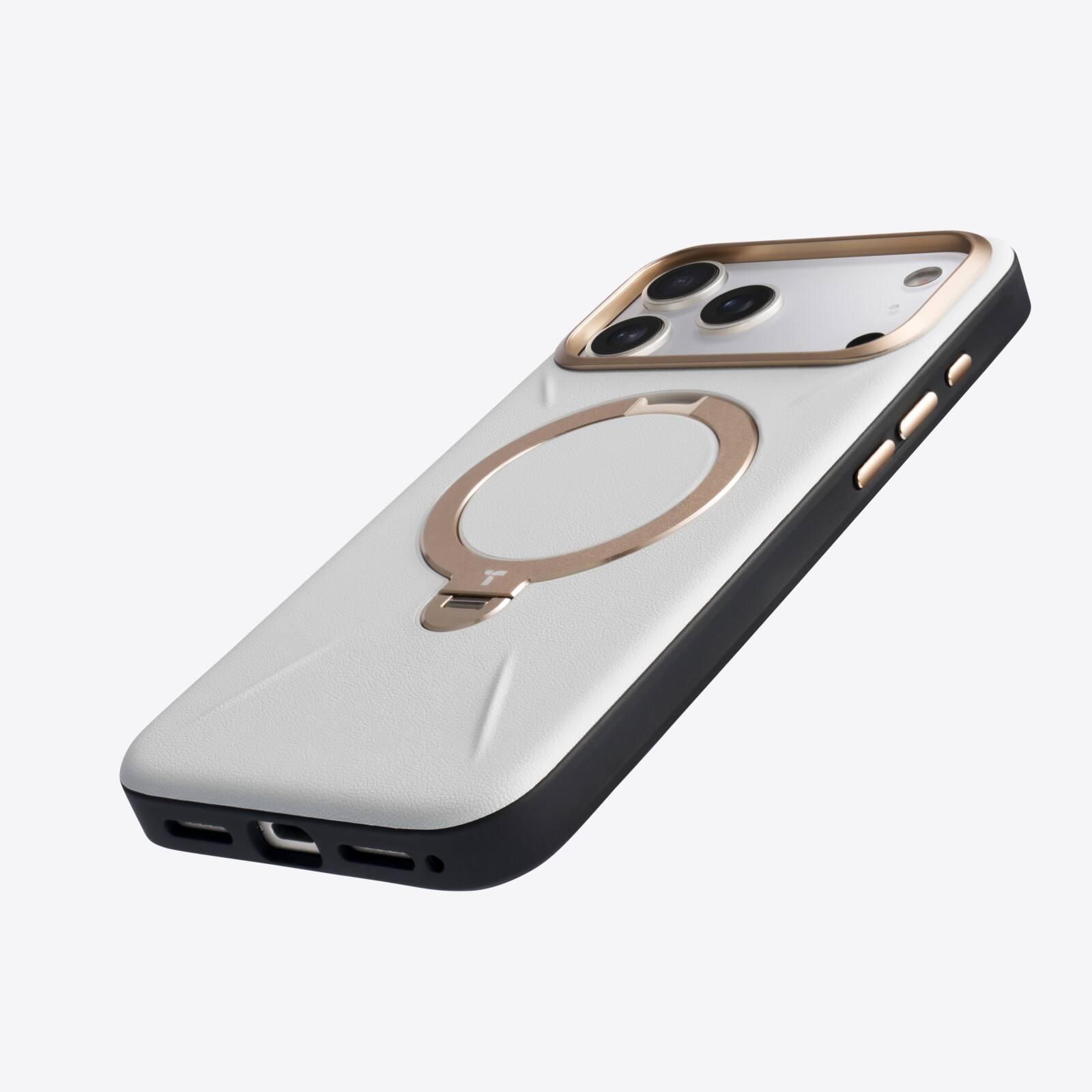 Angle. TORRAS - TORRAS Ostand Q3 Vegan Leather iPhone 17 Pro Case: 360° Magnetic Stand, Organic Leather - Pearl Grey - Pearl Grey.
