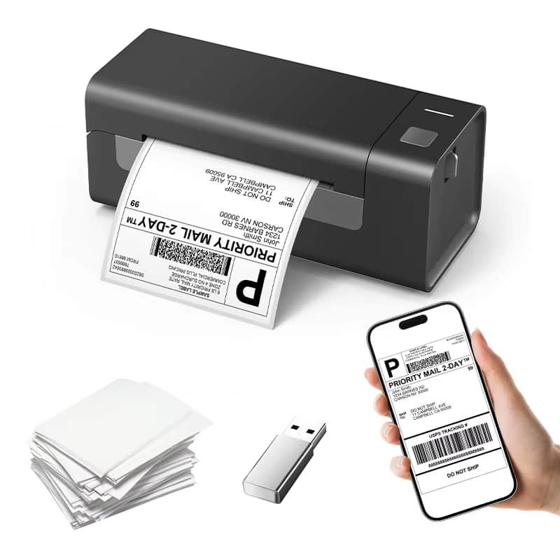 Luckbyte - High-Speed Bluetooth Thermal Shipping Label Printer - 4x6 Wireless Desktop Labeler for iOS, Android & Windows - Black