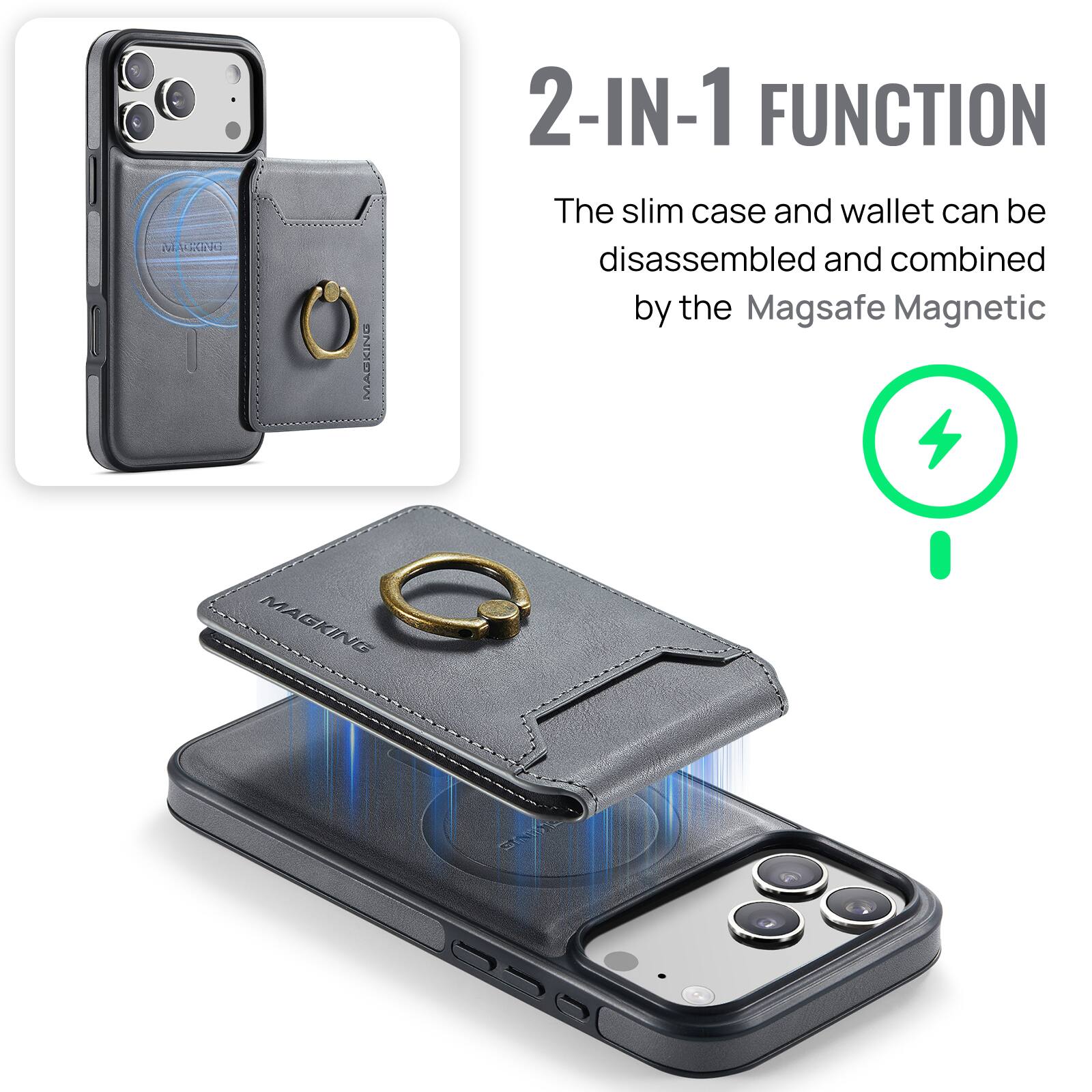 NE G MASKING 2-IN-1 FUNCTION  
The slim case and wallet can be disassembled and combined by the Magsafe Magnetic MAGKING