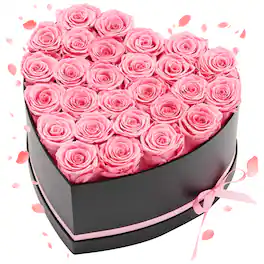 VEVOR - Forever Flowers, 27 Preserved Roses in a Heart Shape Box, Eternal Flowers Immortal Bouquet Birthday Present for Women - Pink, Black