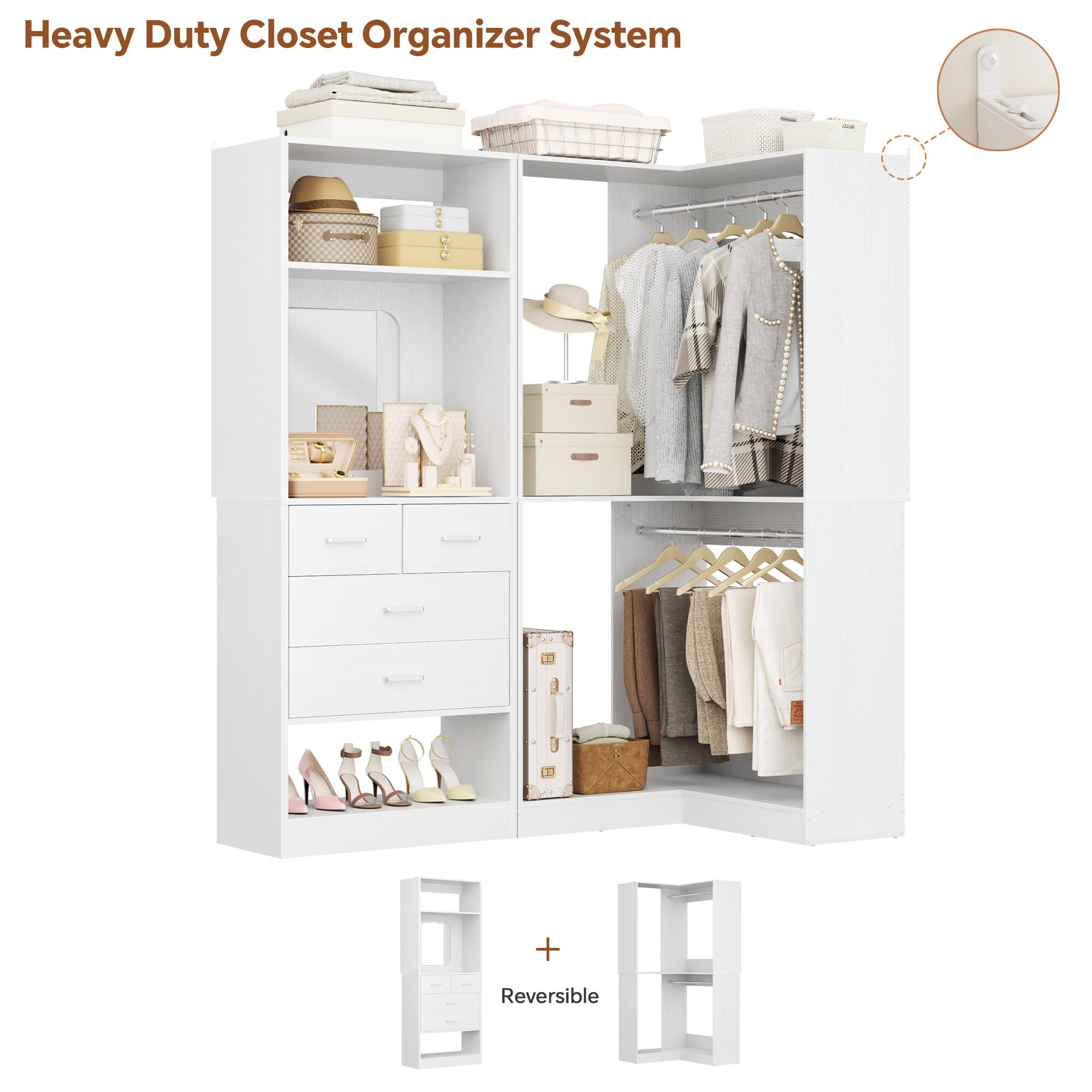 Heavy Duty Closet Organizer System + Reversible