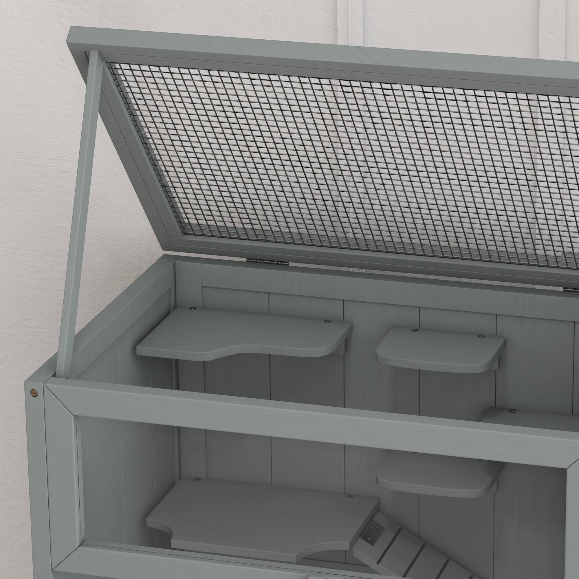 Alt View 5. Pawhut - 3-Tier Wooden Hamster Cage Mice and Rat Cage Small Animals Hutch with Openable Top, Front Door, Storage Shelf.