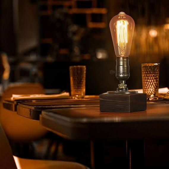 Alt View 1. Oumilen - 2 Pack Industrial Mini Table Lamps – Vintage Wood Base Edison Desk Lamps with Rotary Switch, E26 Max 60W.