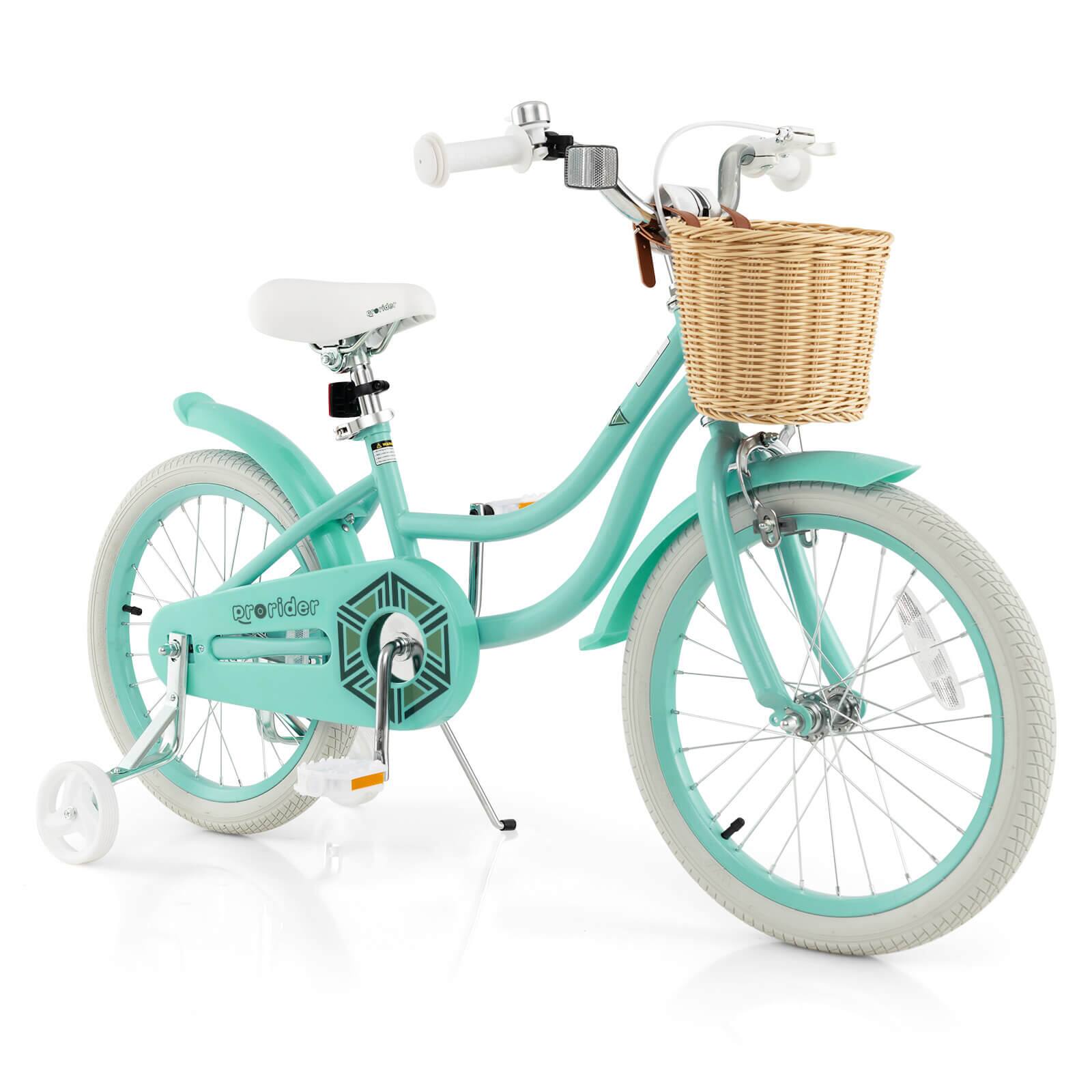 Costway - 18" Kid's Bike with Training Wheels Adjustable Handlebar Seat Handbrake - Green