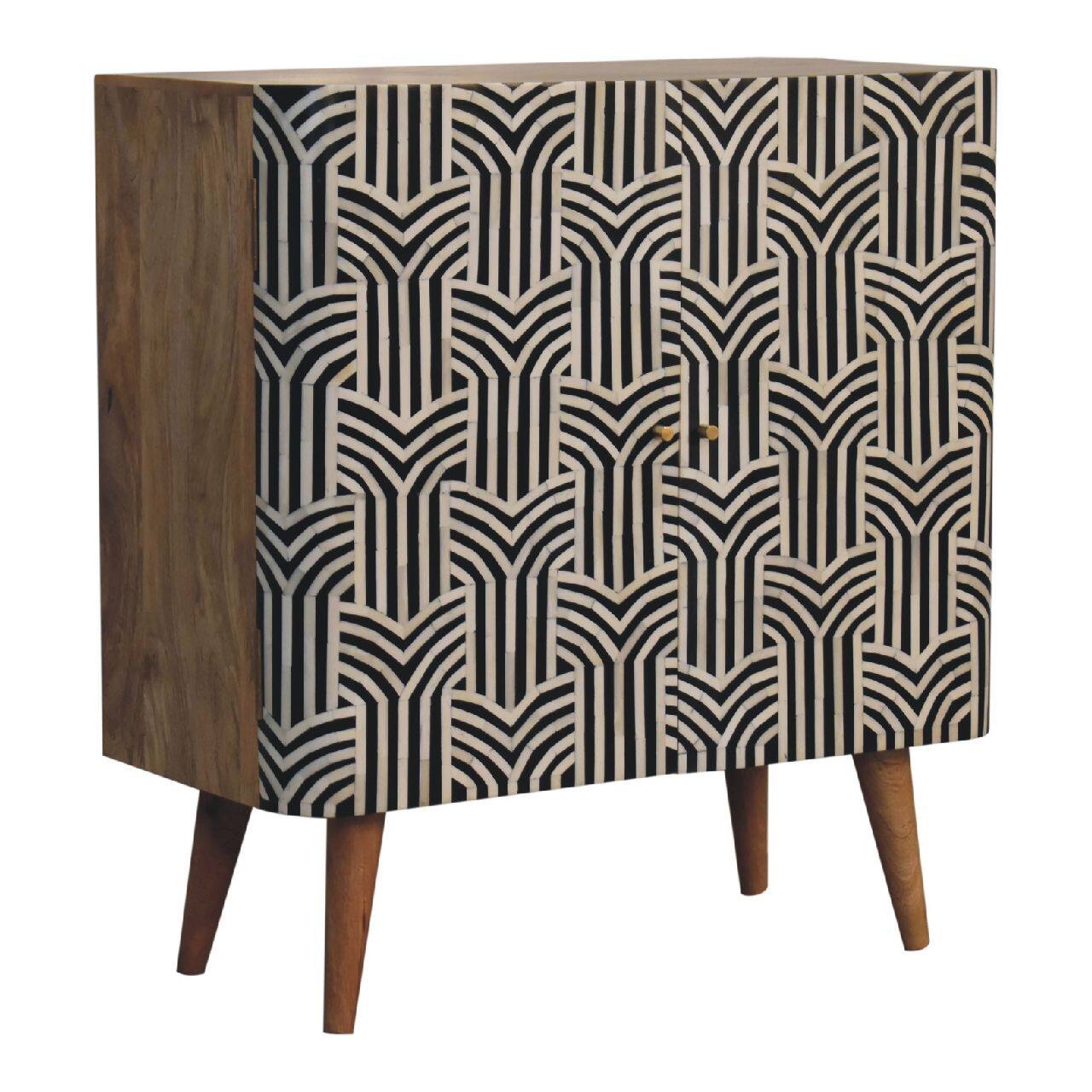 Back. Artisan Furniture - Artisan Furniture Solid Wood Edessa Bone Inlay Cabinet, 2 Doors, Black & White - WHite & Black.
