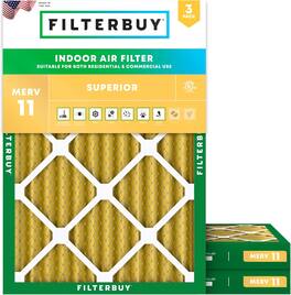Filterbuy - 20x25x2 MERV 11 Pet & Allergy Defense, Electrostatic Pleated HVAC AC Furnace Air Filters Replacement (3-Pack) - Gold