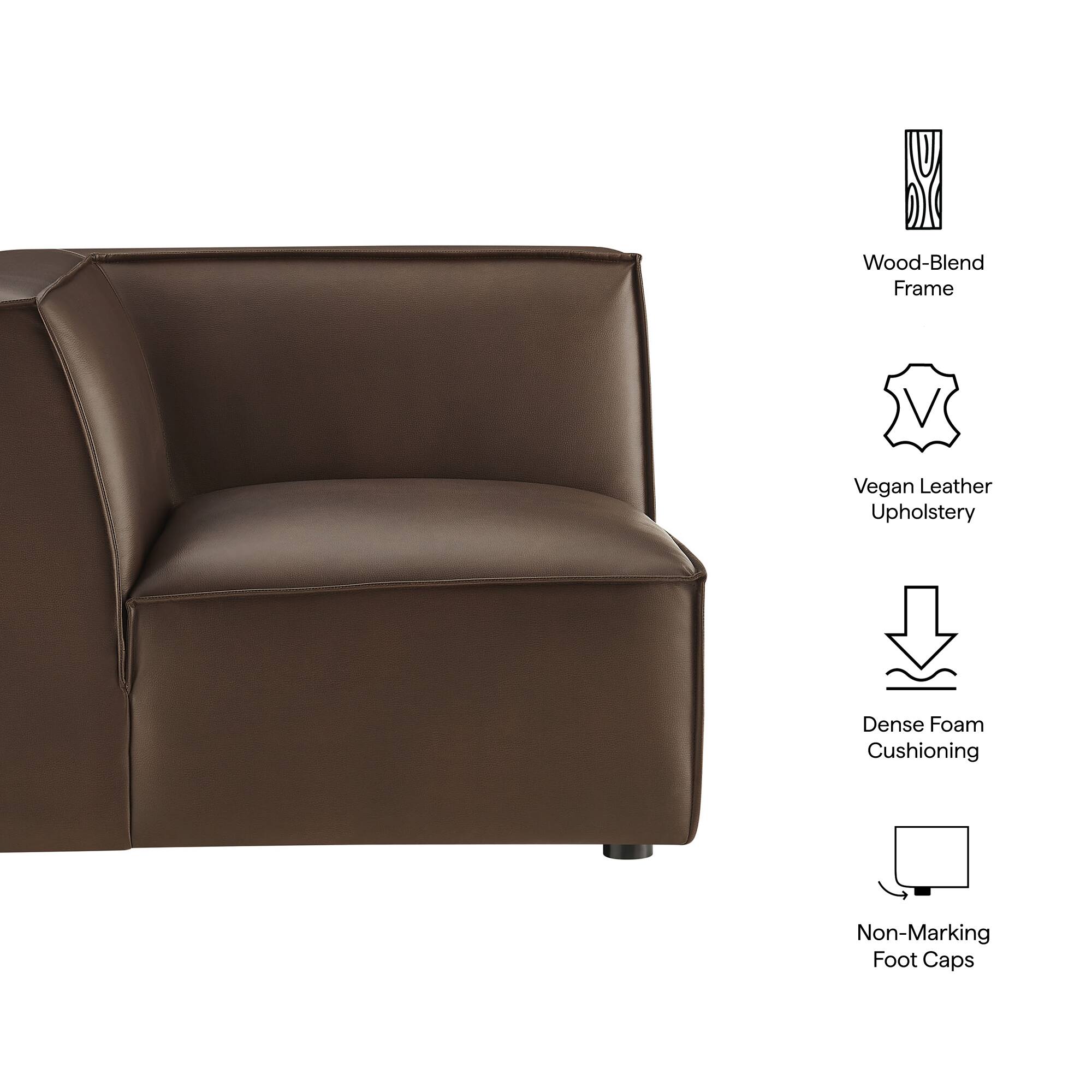 Wood-Blend Frame  
Vegan Leather Upholstery  
Dense Foam Cushioning  
Non-Marking Foot Caps