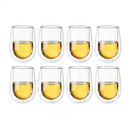 ZWILLING - Sorrento 8-pc Double-Wall White Wine Stemless Glass Set - Clear