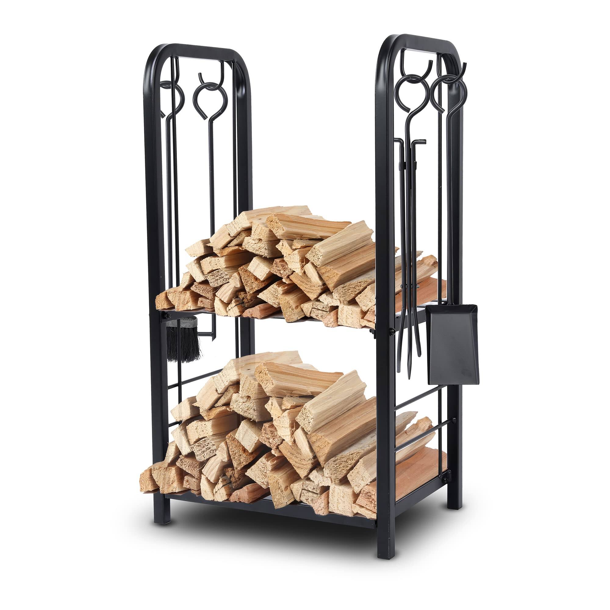 Front. SereneLife - SereneLife Firewood Storage Rack, Heavy Duty, 220 lbs Capacity for Indoor/Outdoor Use - SLFWRCK.