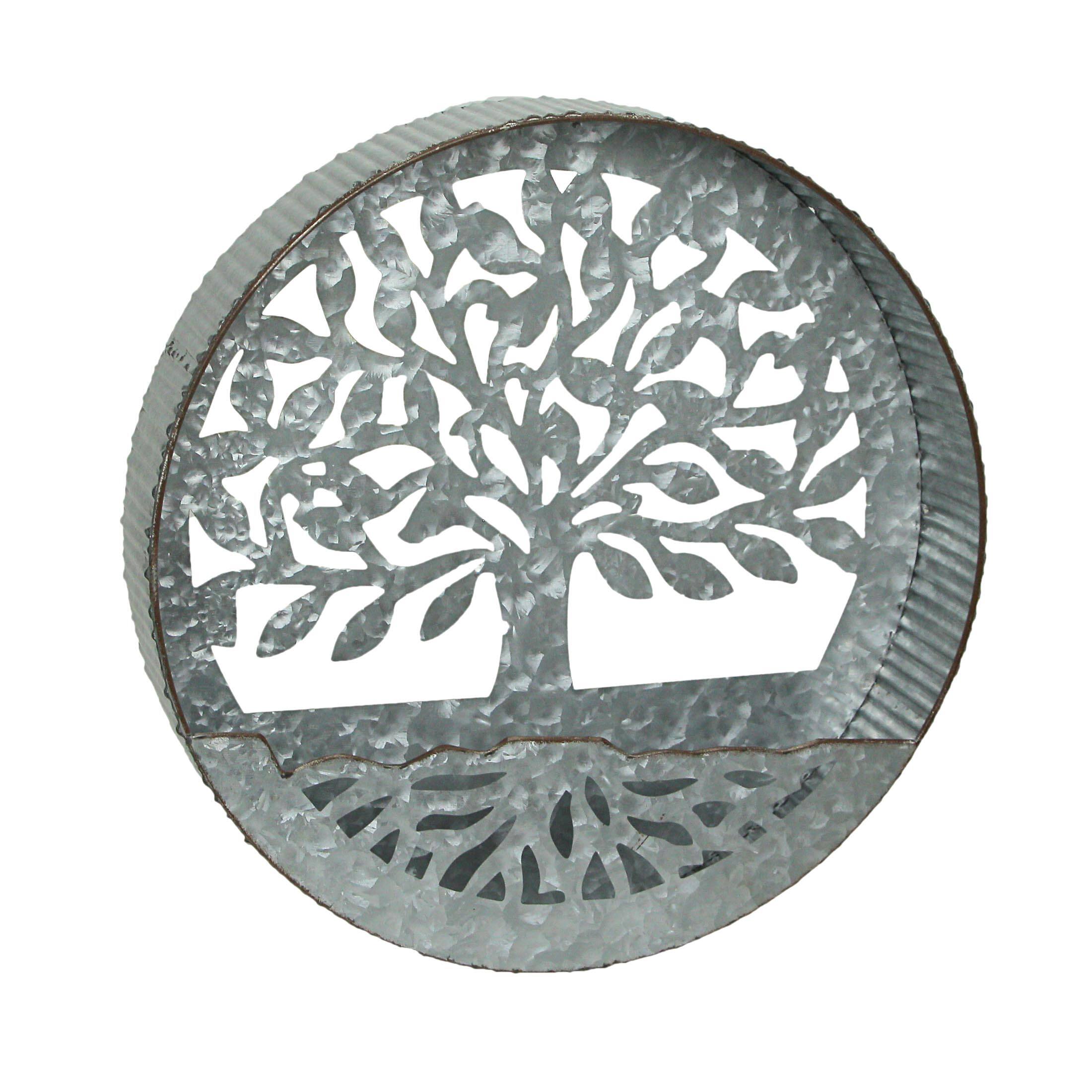 Front. Special T Imports - Galvanized Metal Tree of Life Wall Pocket Planter Rustic Decorative Plant Vase - Grey.