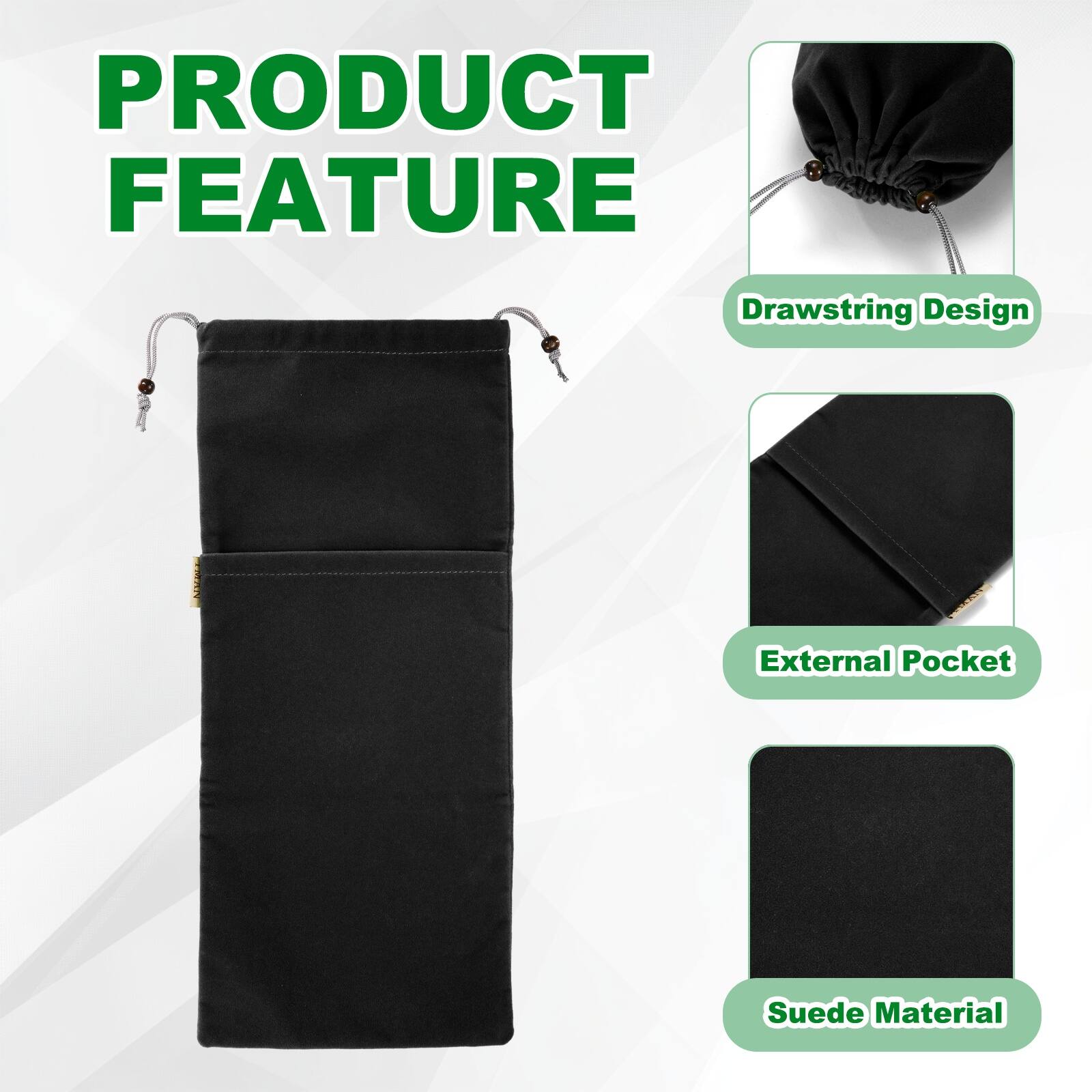 PRODUCT FEATURE

- Drawstring Design
- External Pocket
- Suede Material