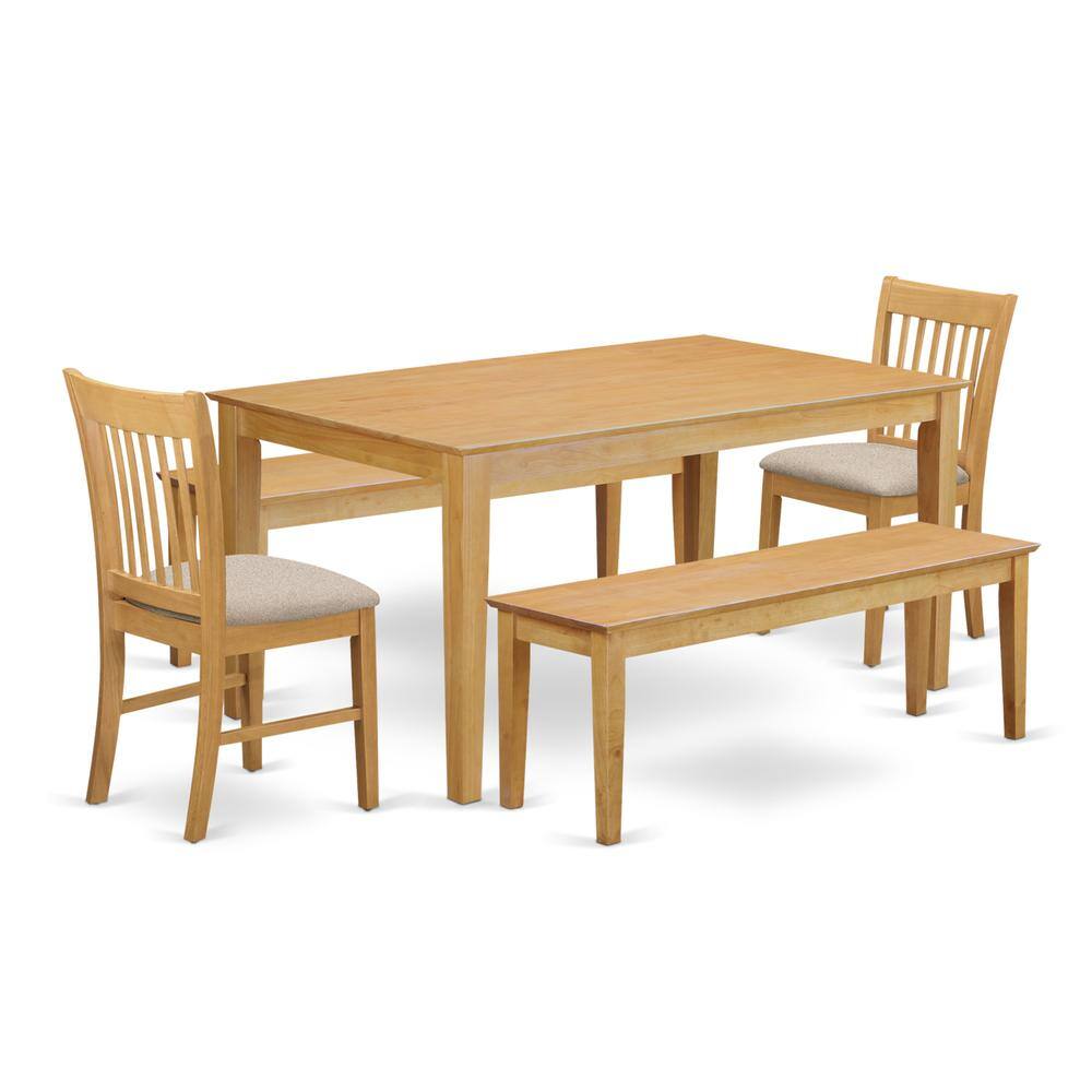 Back. East West Furniture - CANO5C-OAK-C 5 Pc Dining room set - Small Kitchen Table and 2 Dining Chairs with 2 benches - Oak.
