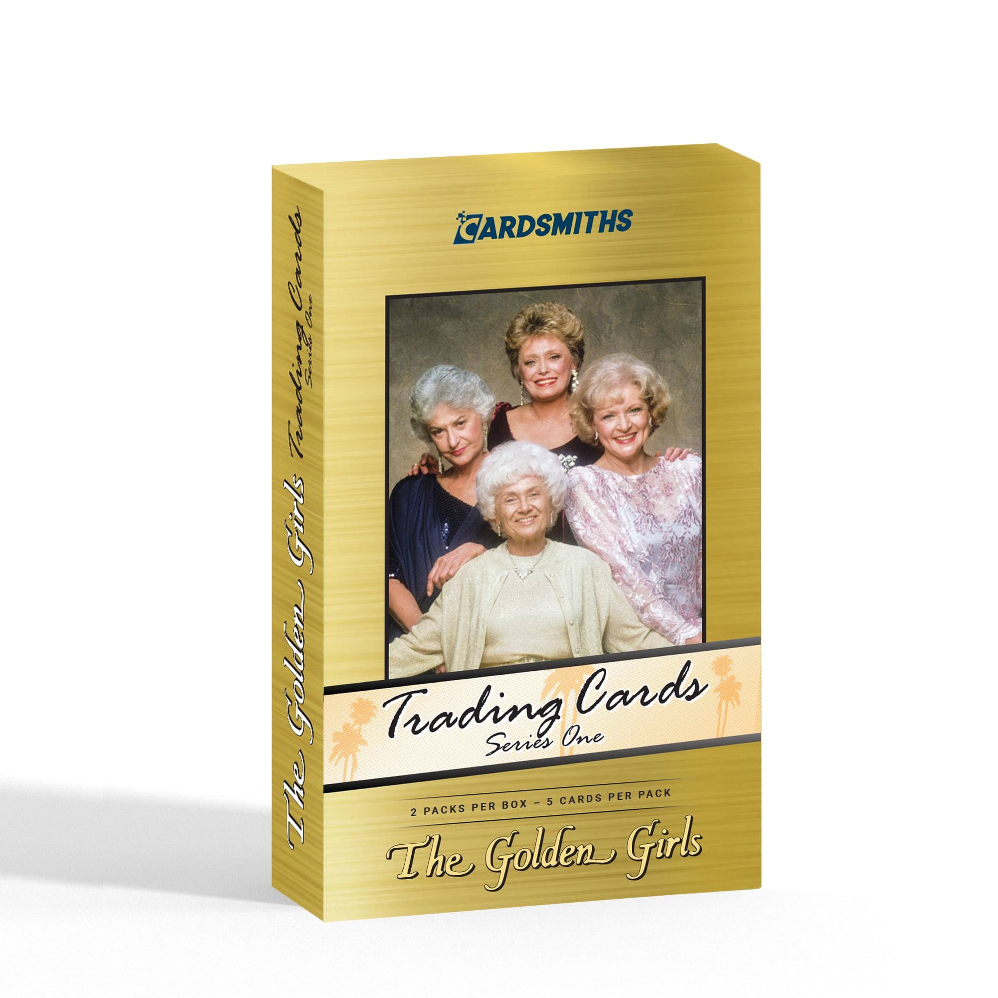 CARDSMITHS  
Trading Cards  
The Golden Girls  
Trading Series One  
2 PACKS PER BOX - 5 CARDS PER PACK  
The Golden Girls