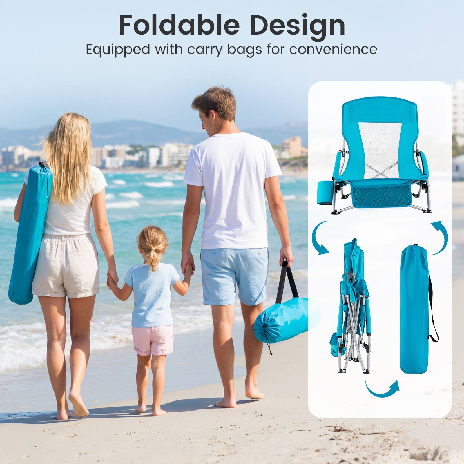 Foldable Design  
Equipped with carry bags for convenience