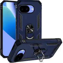 Kitcheniva - Metal Ring Kickstand Phone Cover With Tempered Glass For Google Pixel 10a Case - Blue