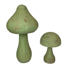 Zeckos - Set of 2 Green Metal Mushrooms, Indoor Outdoor Rustic Garden Decor, 9” & 16” - Dark Green
