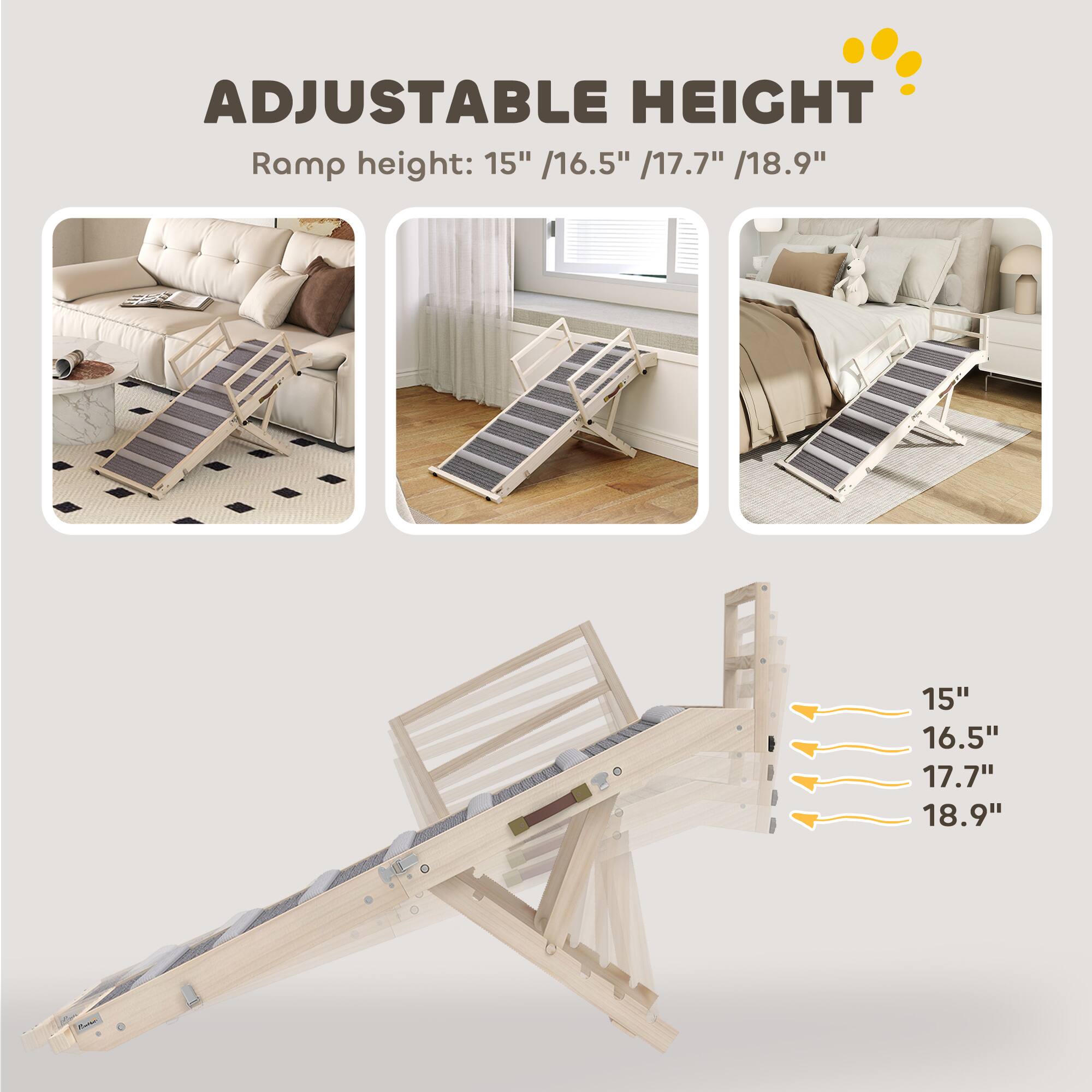ADJUSTABLE HEIGHT  
Ramp height: 15" / 16.5" / 17.7" / 18.9"