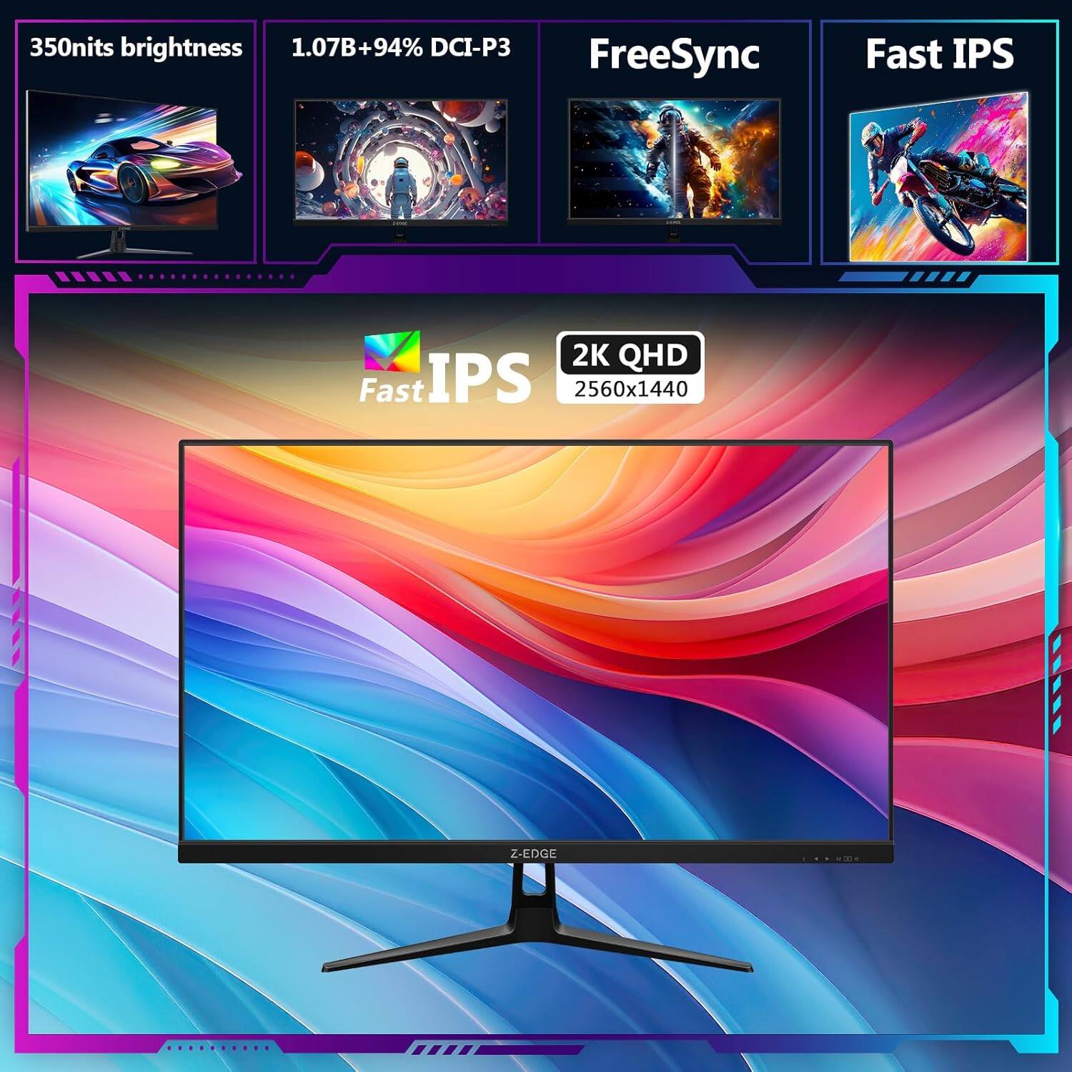 Z Edge 27 inch 2K 2560 x 1440 QHD 180Hz(DP) 1ms IPS Gaming Monitor
