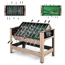Gymax - 2-in-1 Swivel Game Table 49'' Foosball Pool Billiards Combination Game Table Set - Brown