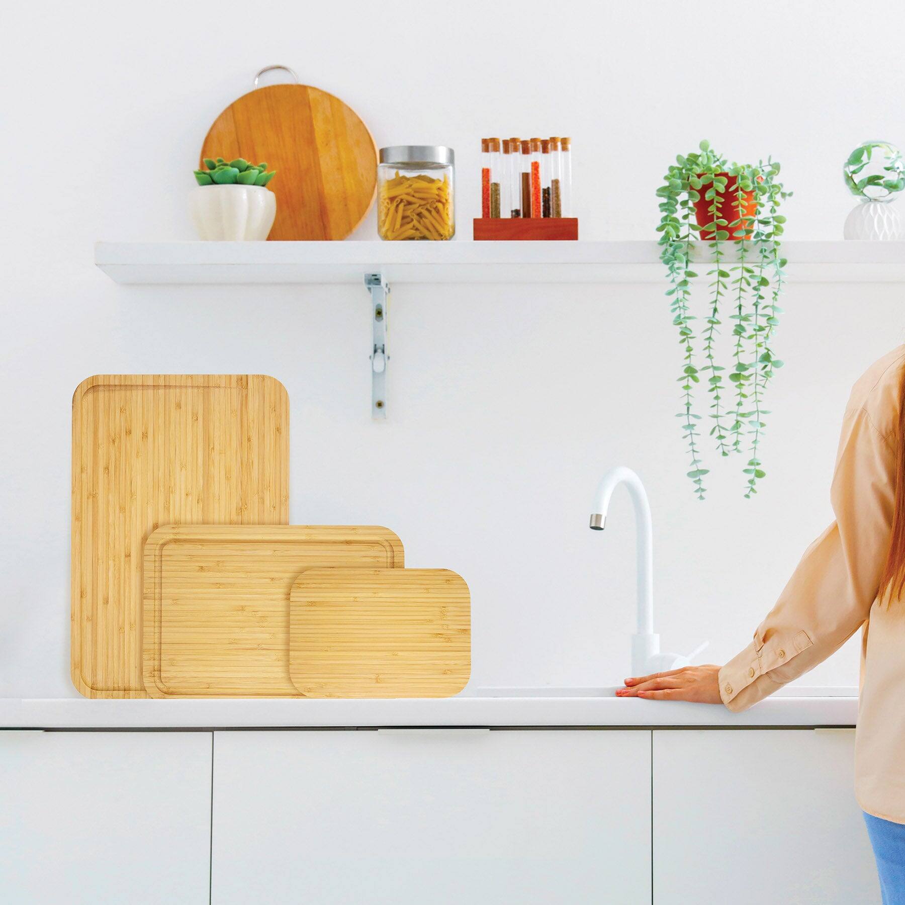 Back. Totally Bamboo - 3-Piece Cutting Board Set with Juice Grooves.