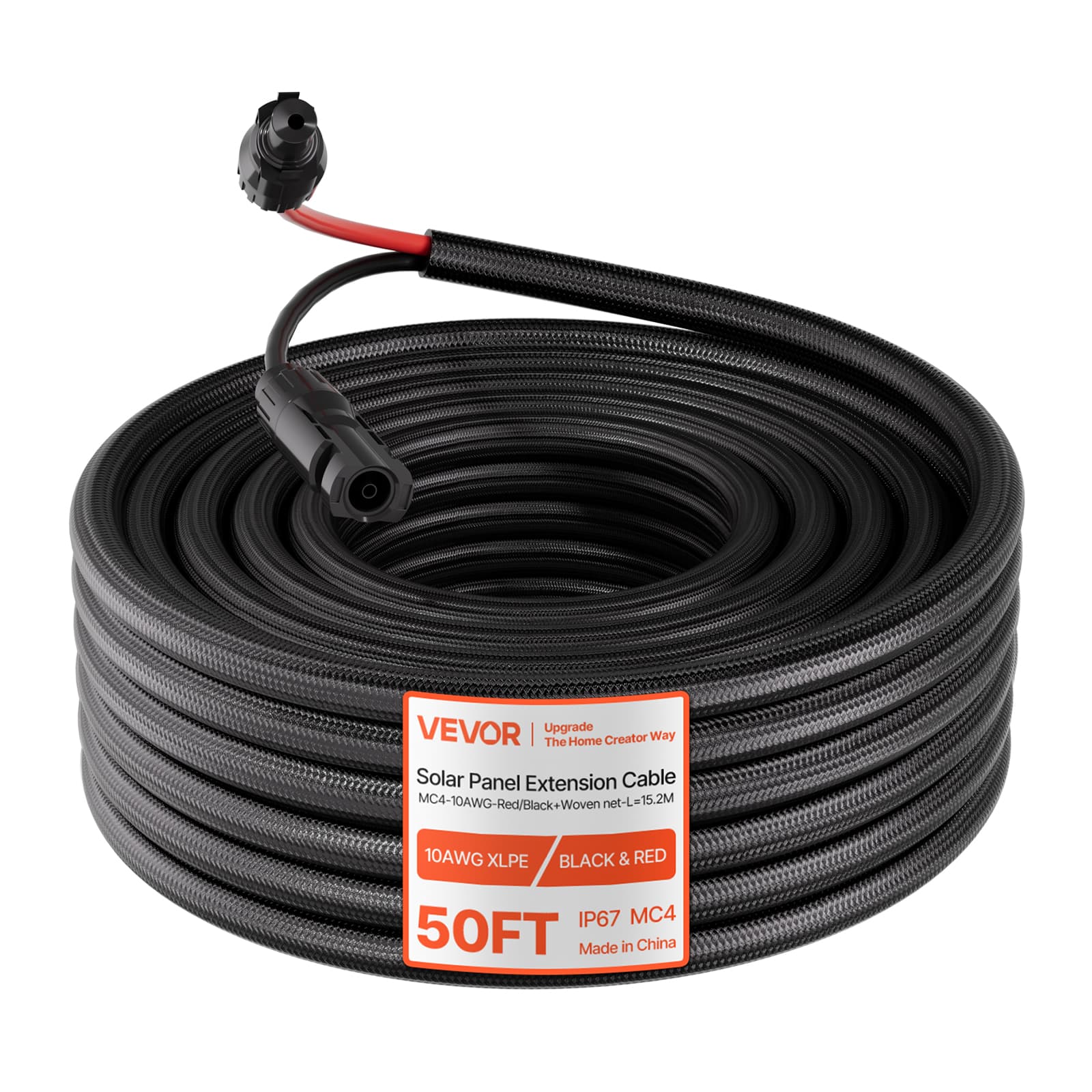 VEVOR - 50FT Solar Panel Extension Cable, 10 AWG, Solar Panel Wire with Flame Retardant Protective Sleeving - Black