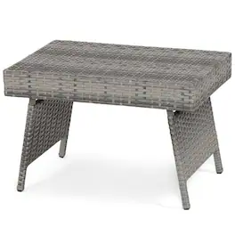 Kadyn - Indoor Outdoor Small PE Rattan Square Side/End Table with Slatted Tabletop , Patio Coffee Bistro Table - Gray