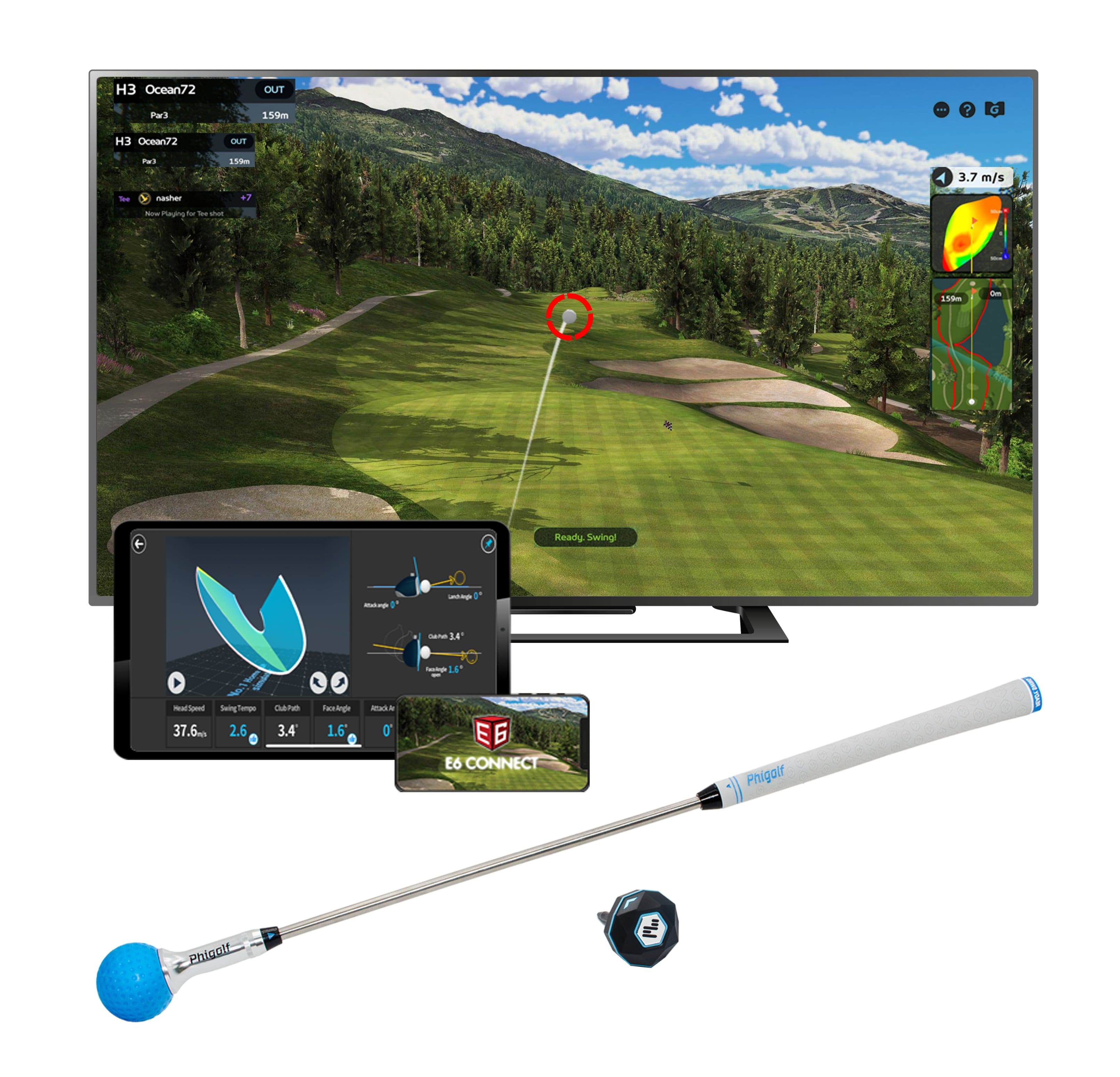 Phigolf - 2 Flex - Home Golf Game Simulator with Retractable Swing Trainer - Blue