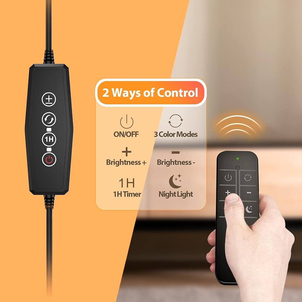 2 Ways of Control

- ON/OFF
- 3 Color Modes
- Brightness +
- Brightness -
- 1H Timer
- Night Light