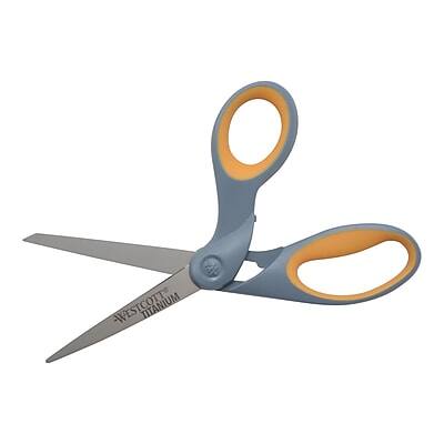 Alt View 1. Westcott - Titanium Bonded 8" Titanium Heavy Duty General Purpose Scissor, Sharp Tip - Gray/Yellow.