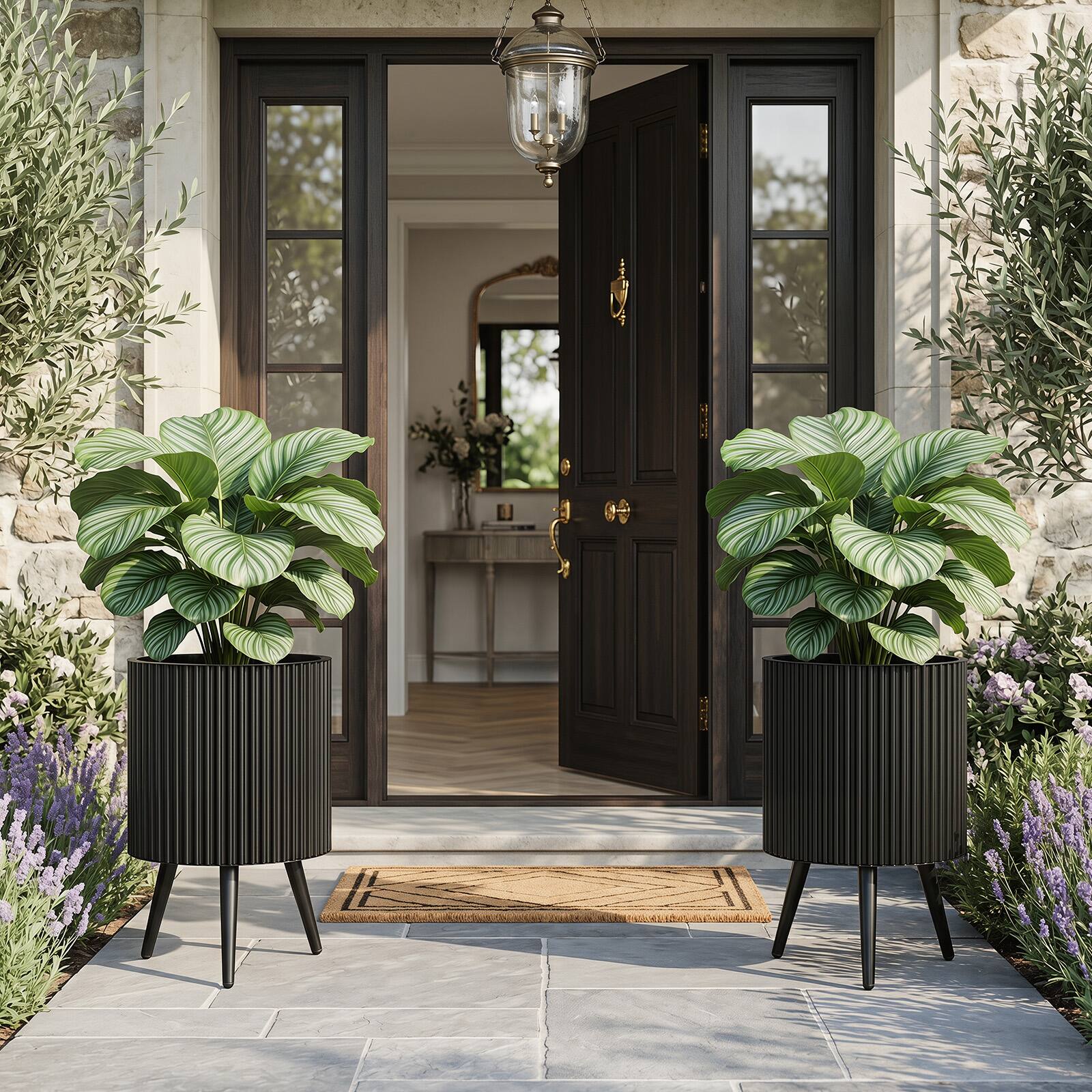 Alt View 3. Costway - Costway 1 PCS 14 Inch Plant Pot with Stand, Built-in Drainage Holes, Tapered Legs for Living Room - Black.