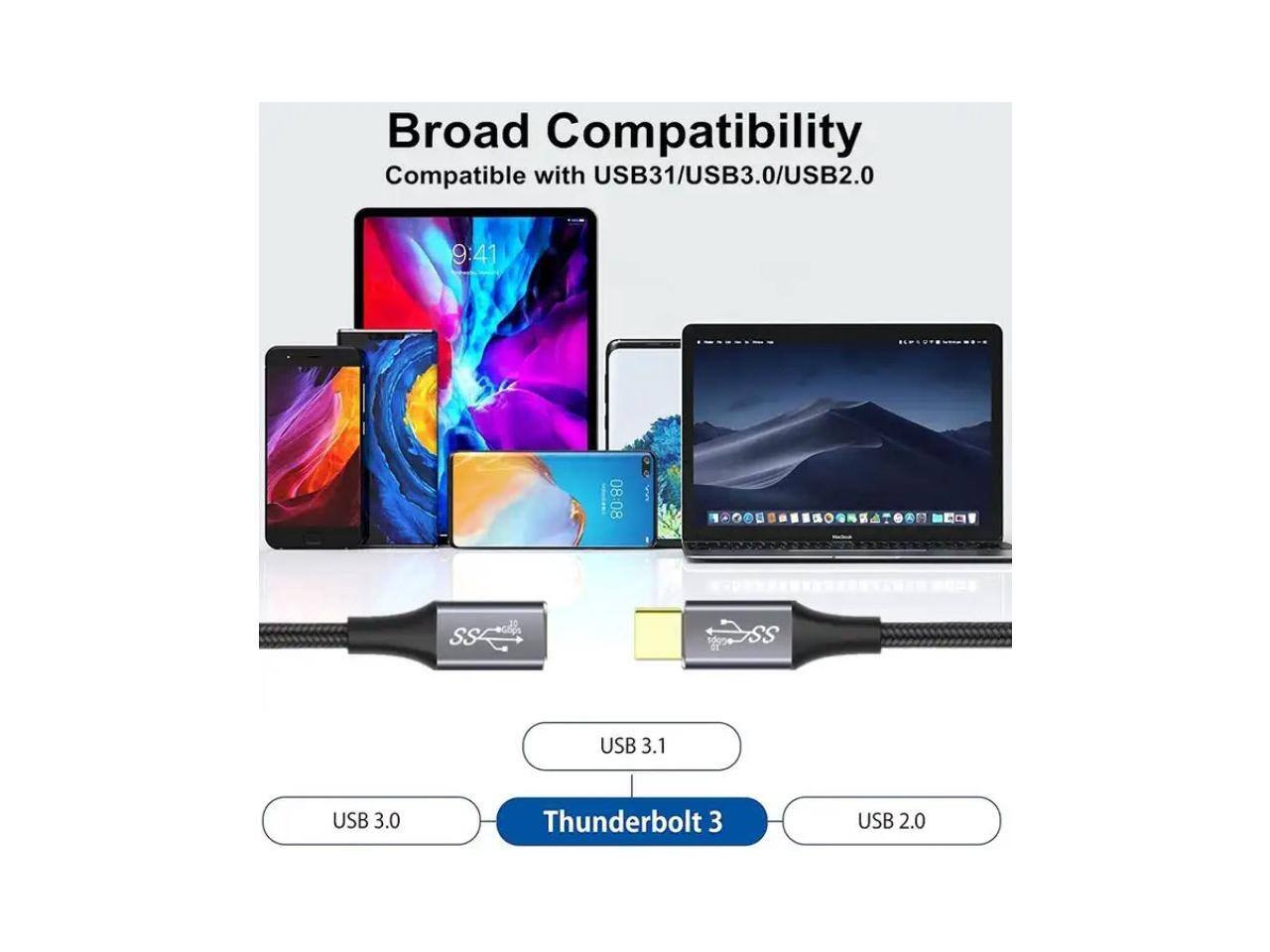 Broad Compatibility  
Compatible with USB3.1/USB3.0/USB2.0  

USB 3.1  
USB 3.0  
Thunderbolt 3  
USB 2.0