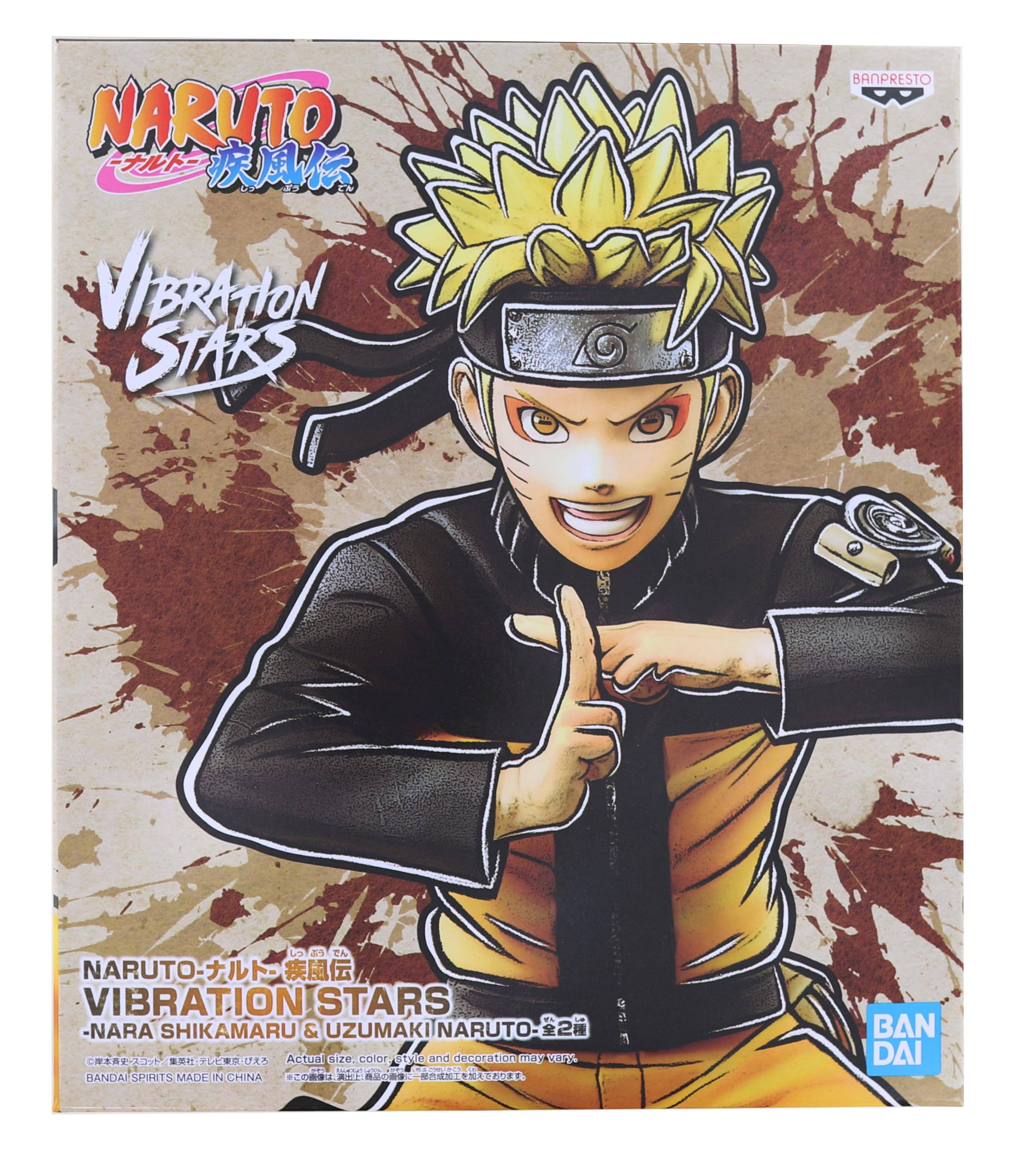 NARUTO  
Vibration Stars  
BANPRESTO  

NARUTO - Vibration Stars - NARA SHIKAMARU & UZUMAKI NARUTO  

Actual size, color, style and decoration may vary.  
BANDAI SPIRITS MADE IN CHINA  

BAN DAI