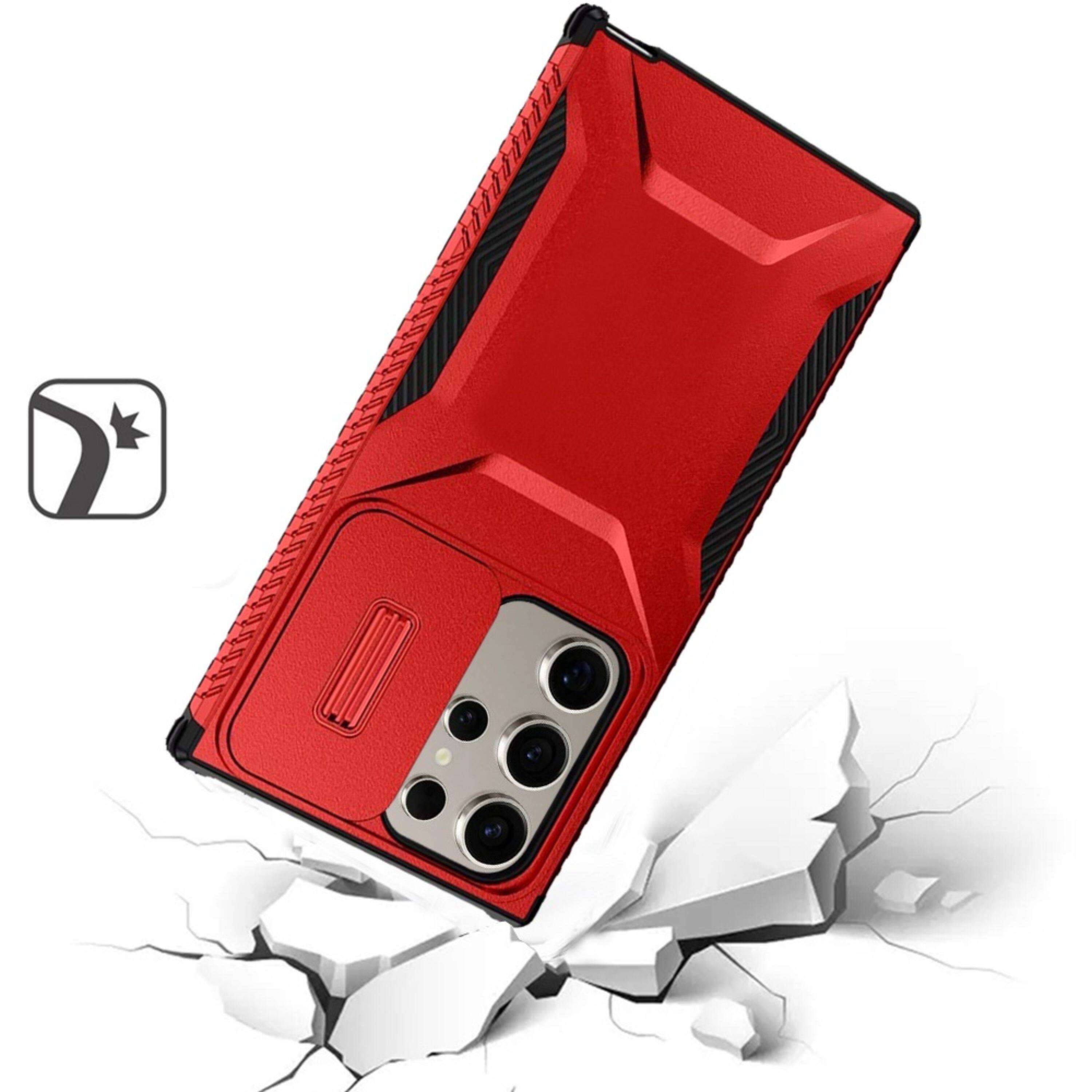 Left. Kitcheniva - Tactical Side Grip Case With Sliding Lens Shield & Tempered Glass For Samsung S25 Ultra Red - Red.