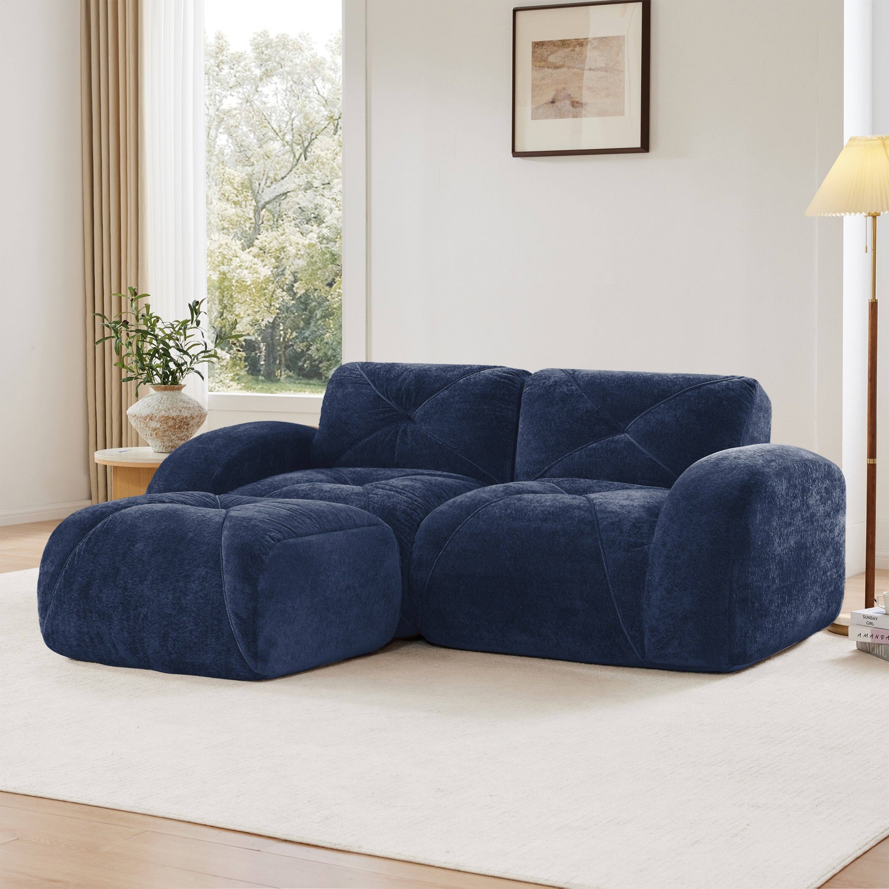 Alt View 2. Boyel Living - L Shaped Boneless Sofa with Ottoman Soft Velvet Tufted No Assembly Bedroom Lounge Blue - Blue.