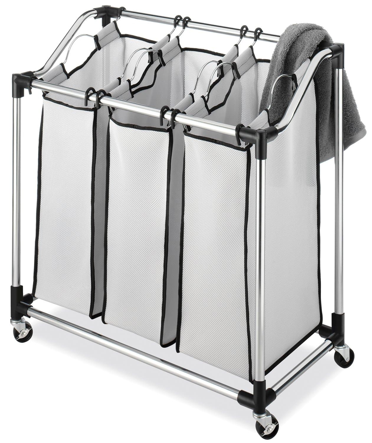 DORLUKFU - Chrome Laundry Sorter with Foam Mesh Bags - Silver