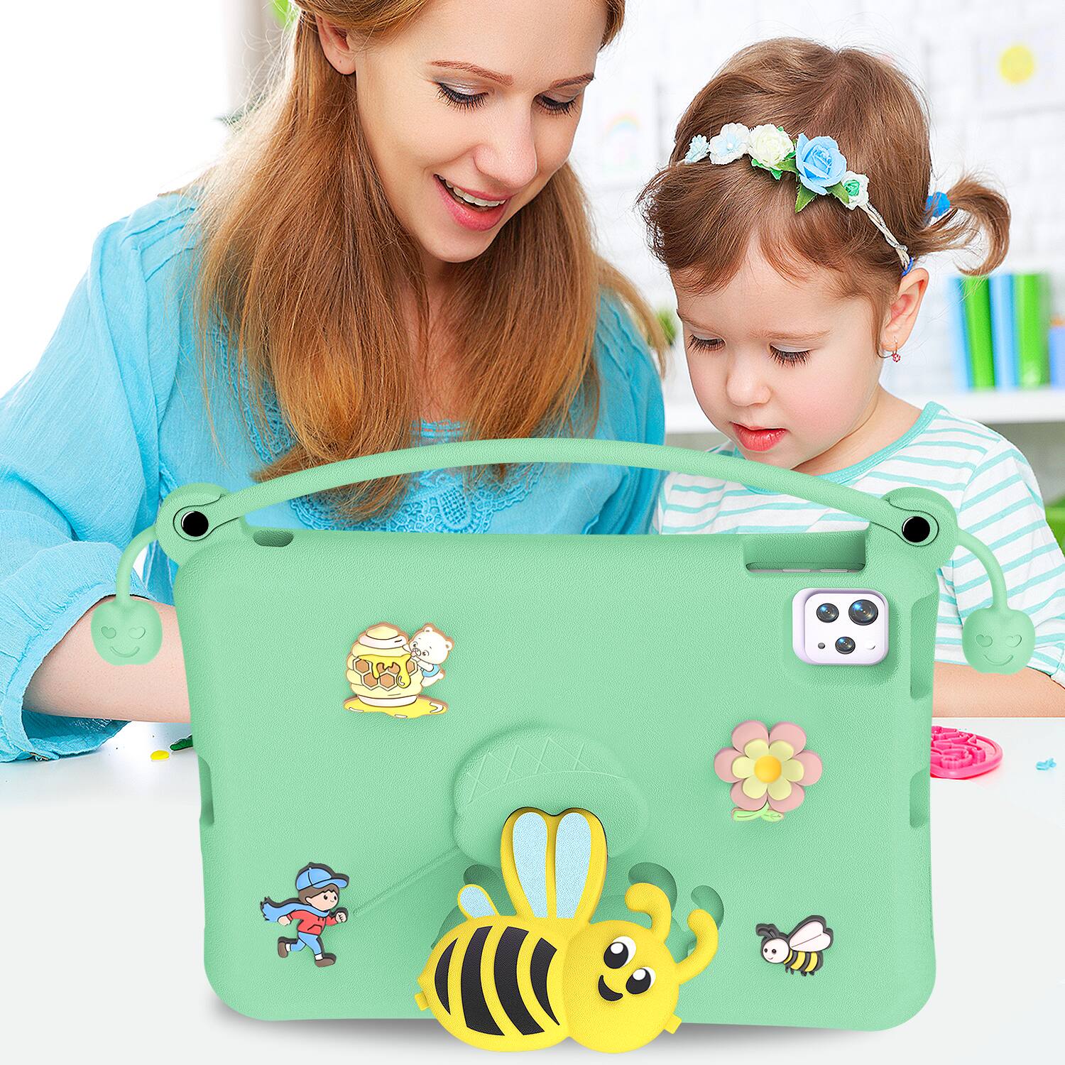Alt View 4. Dteck - for Apple iPad (A16) 11" 2025 & iPad Air 11‑inch (M4) 2026 Kids EVA Tablet Case,Shockproof Kickstand Cover + Handle - Lightcyan.