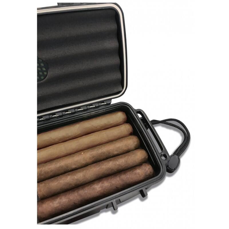 Back. Prestige - c5 Cigar Safe Travel Humidor - Black Plastic Finish.