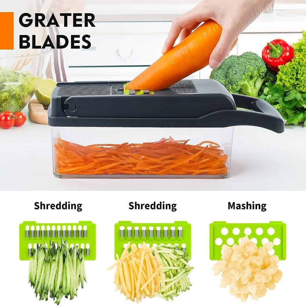 PARKER SLATER - 16-in-1 Multifunctional Vegetable Chopper, Food Slicer, Dicer & Cutter with 8 Blades – Includes Container, Perfect for O - Gray