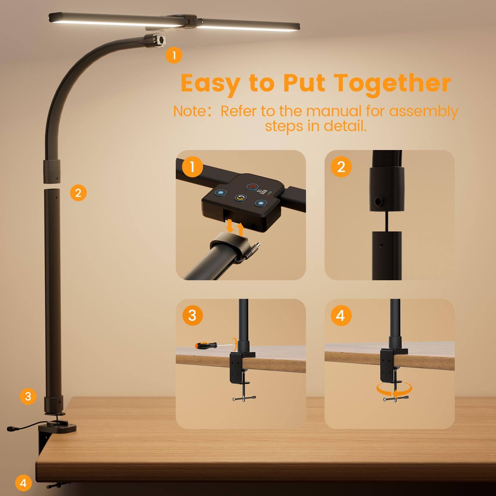 Easy to Put Together

Note: Refer to the manual for assembly steps in detail.

1. Easy to Put Together
2. Note: Refer to the manual for assembly steps in detail.
