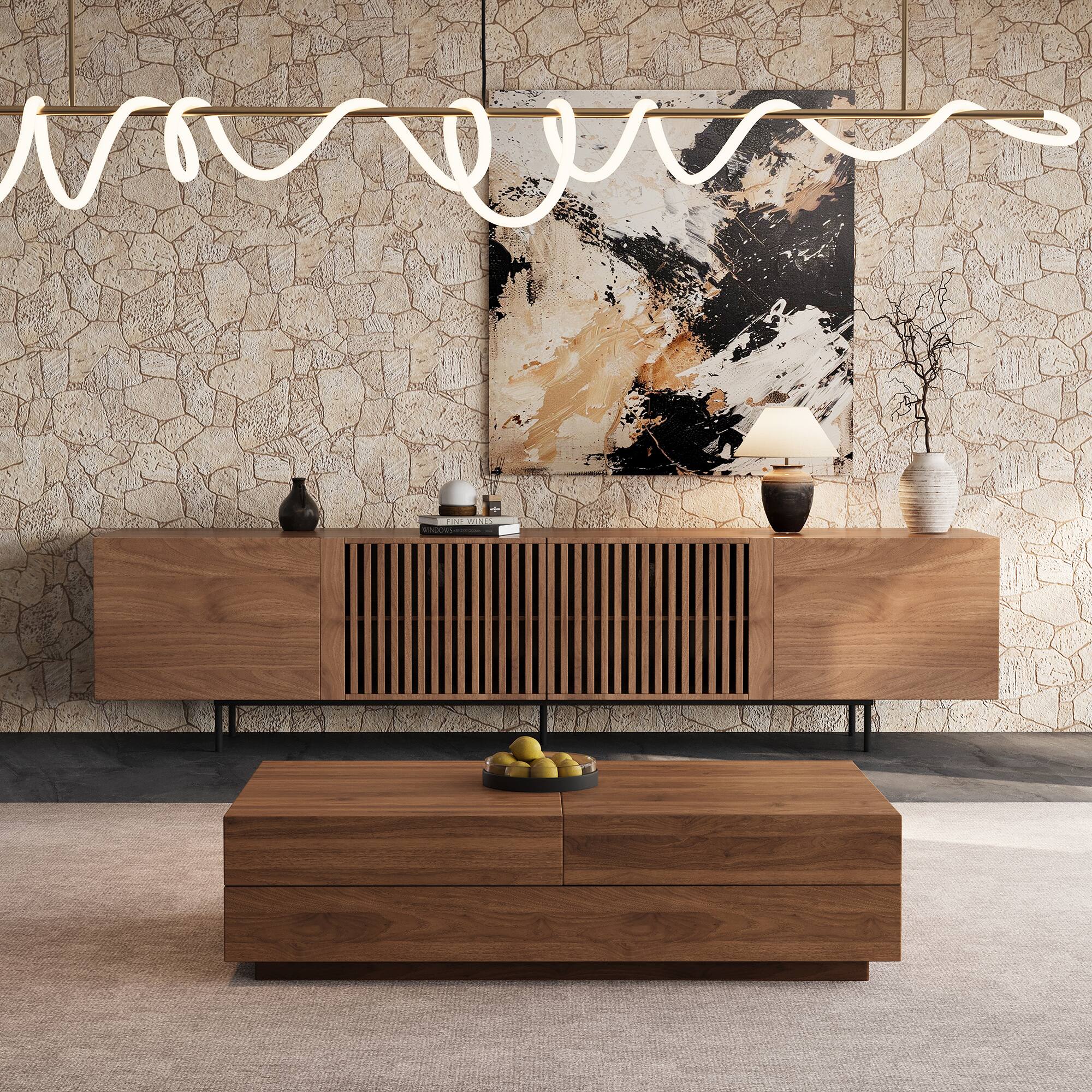 Alt View 2. luck idea - 47.2" Extendable Coffee Table With Hidden Storage - Walnut color.