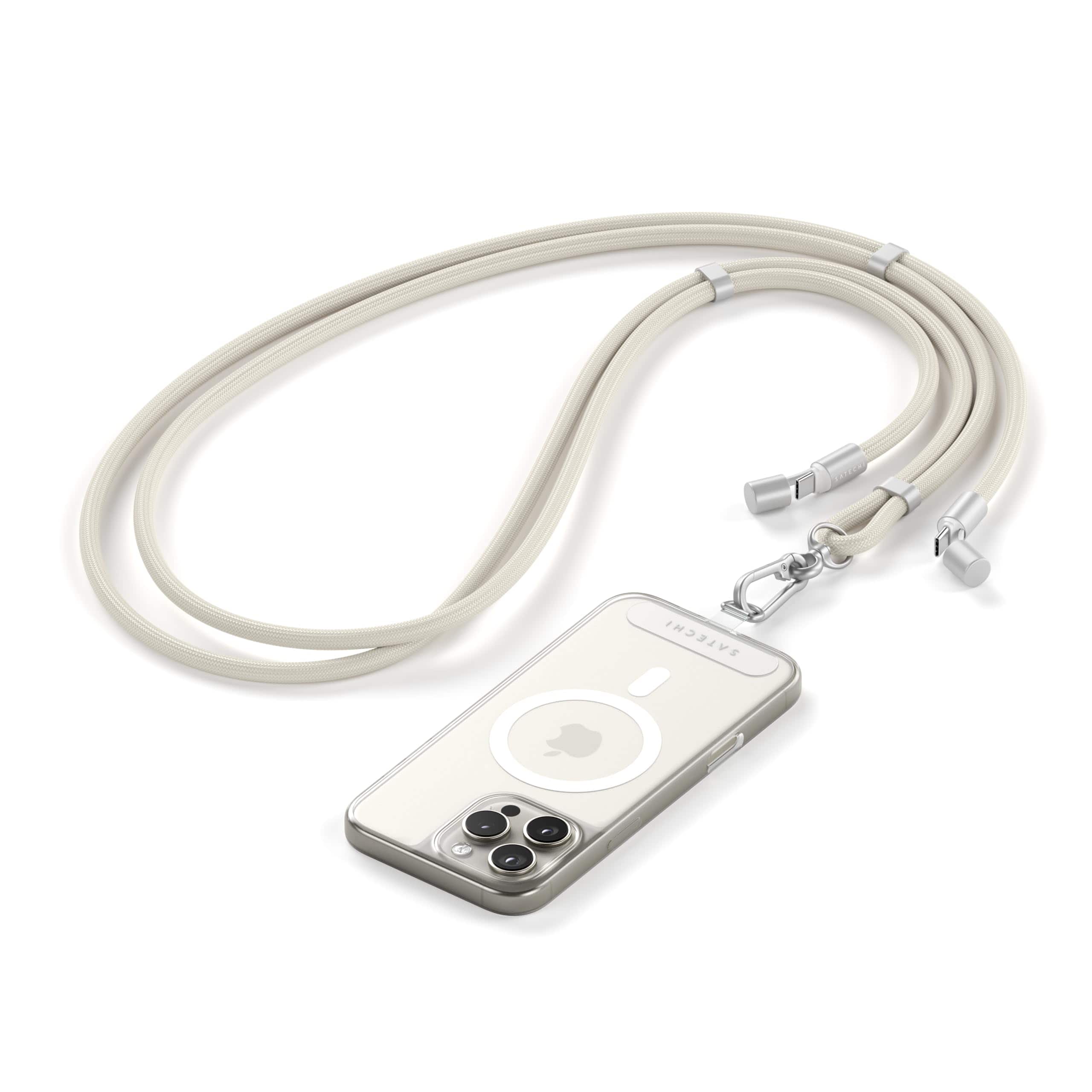 Satechi - OnTheGo USB-C Lanyard Cable - 60W Fast Charging, 480Mbps, Built-in Crossbody Strap, 1.5m Braided USB-C to USB-C - Sand