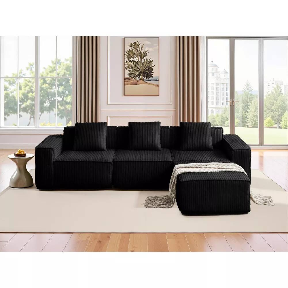 Alt View 3. Meqiodas - Boneless Couch for Living Room, Modular Sectional Sofa with Ottoman, Convertible L Shaped Couch, No Assembly Required - Black.