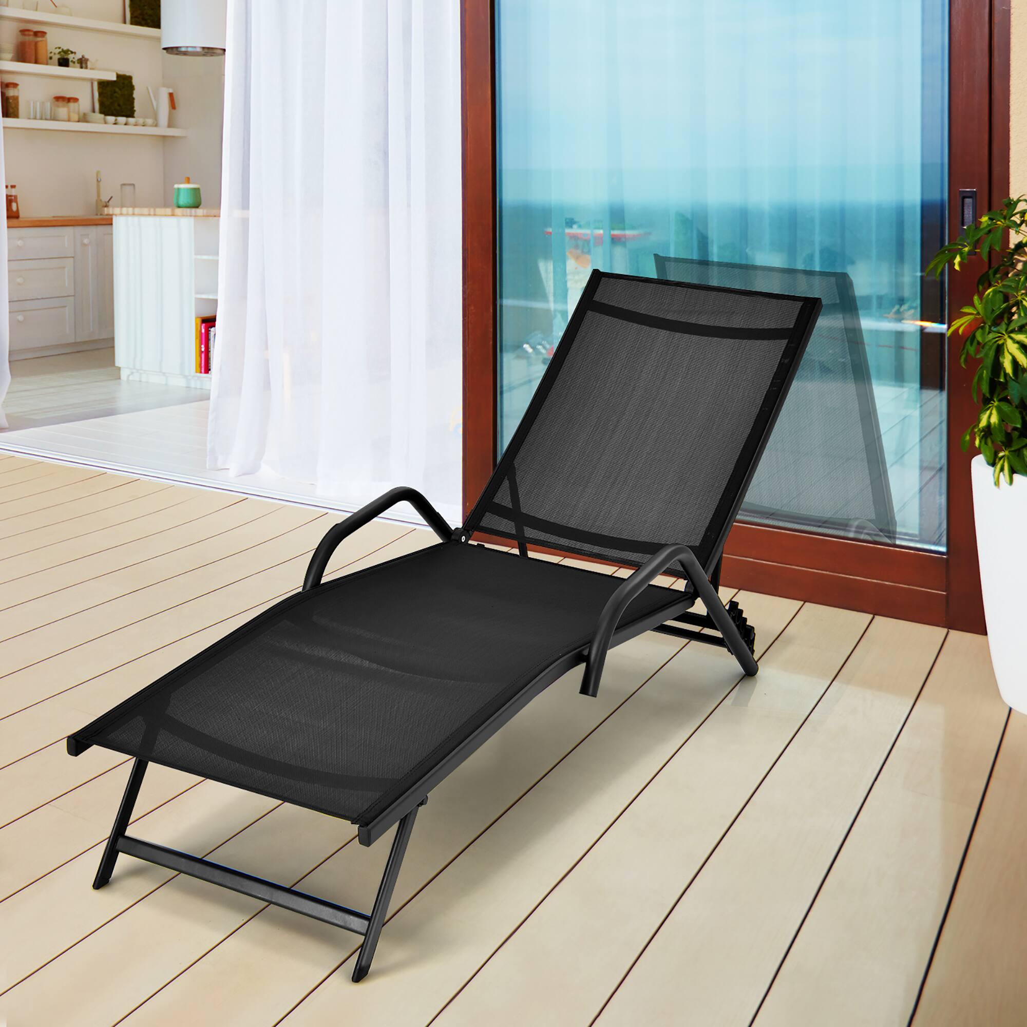 Alt View 3. Gymax - Gymax 2PCS Outdoor Patio Chaise Reclining Lounge Chairs  w/ 5-Position Adjust Backrest - Black.