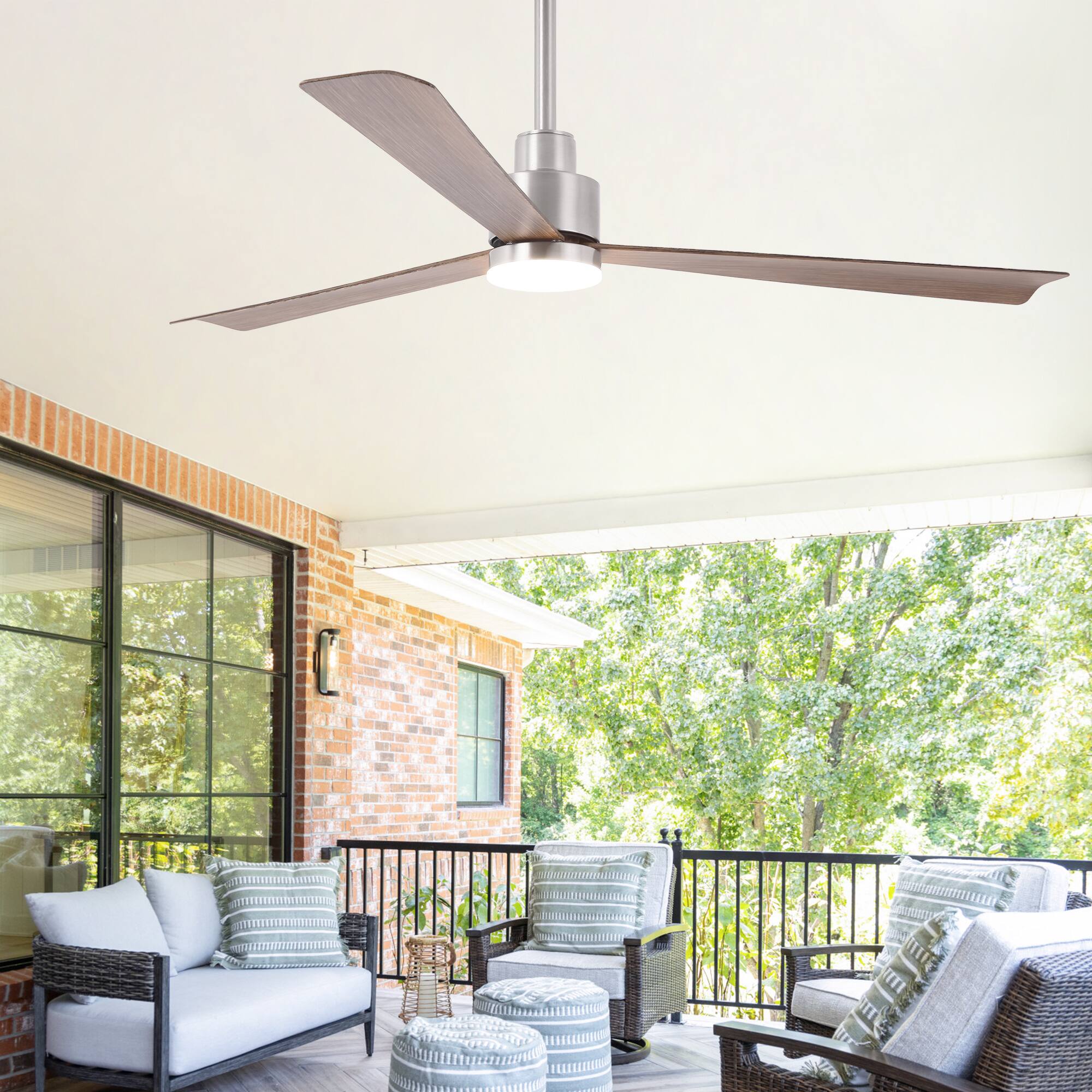 Angle. Parrot Uncle - 52-Inch Modern Propeller Ceiling Fan with Dimmable LED Light, 6-Speed DC Motor, Remote Control - Nickel.